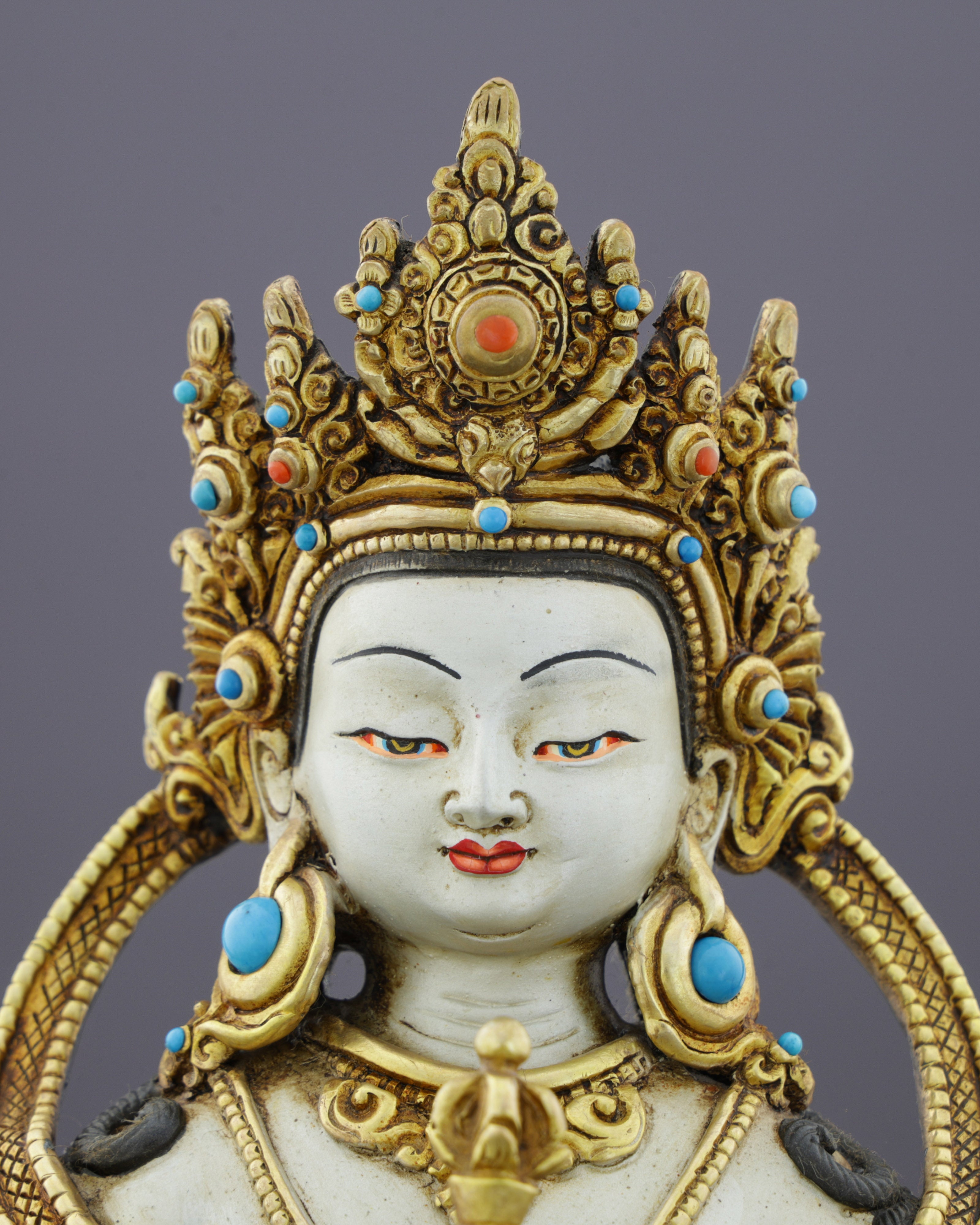 Radiant Vajrasattva | Gold-Plated Copper Statue with Triple Gemstone Inlays