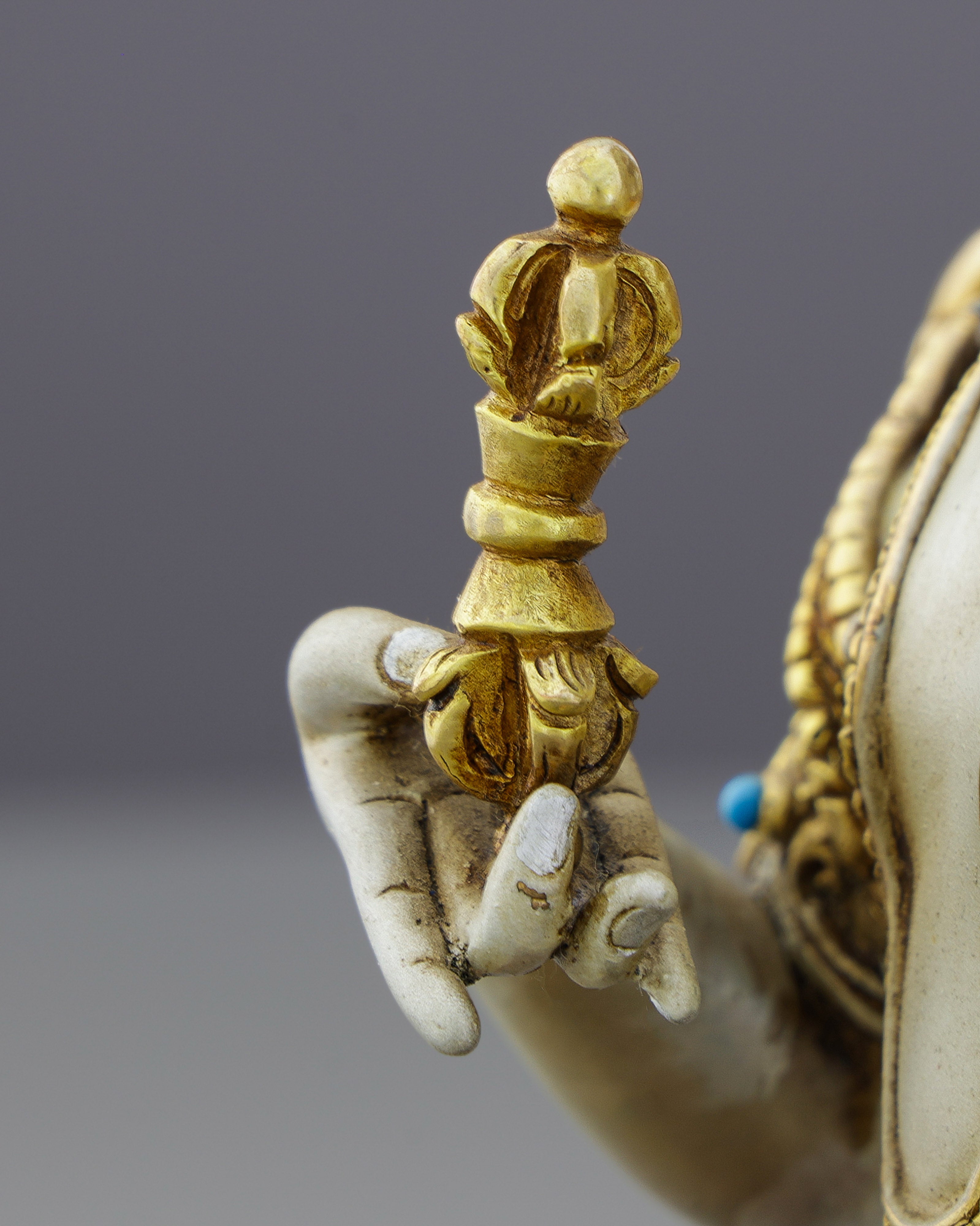 Radiant Vajrasattva | Gold-Plated Copper Statue with Triple Gemstone Inlays