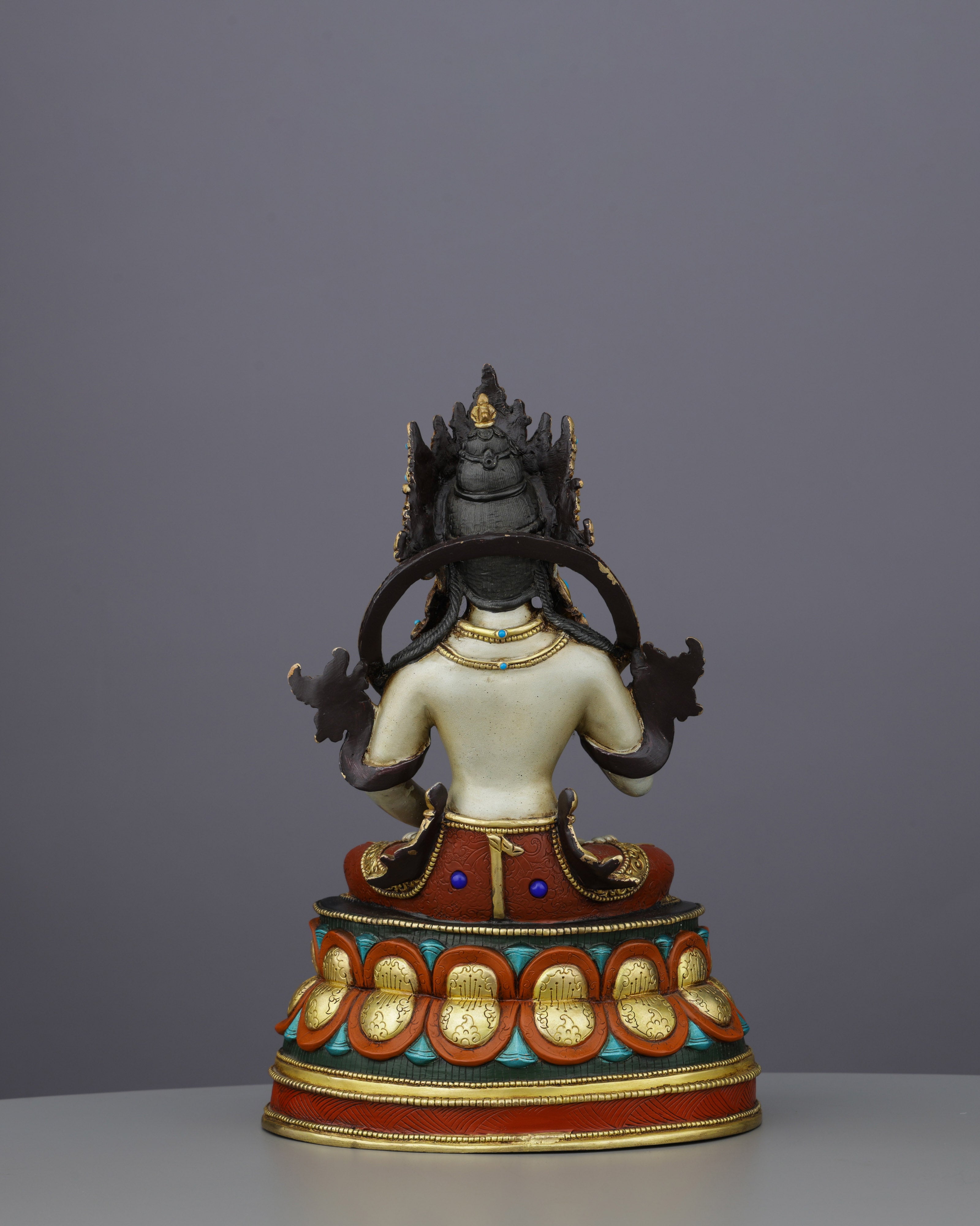 Radiant Vajrasattva | Gold-Plated Copper Statue with Triple Gemstone Inlays