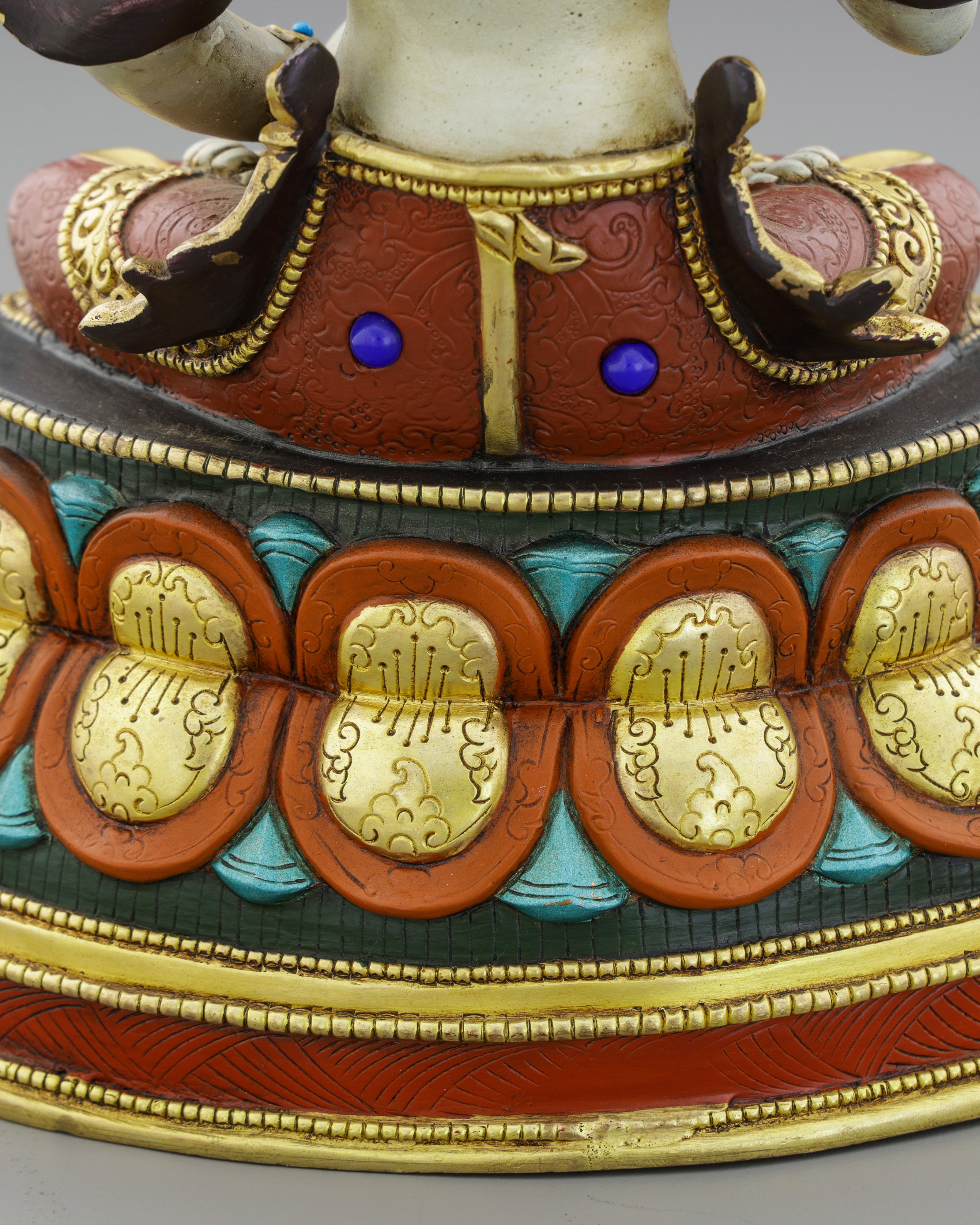 Radiant Vajrasattva | Gold-Plated Copper Statue with Triple Gemstone Inlays