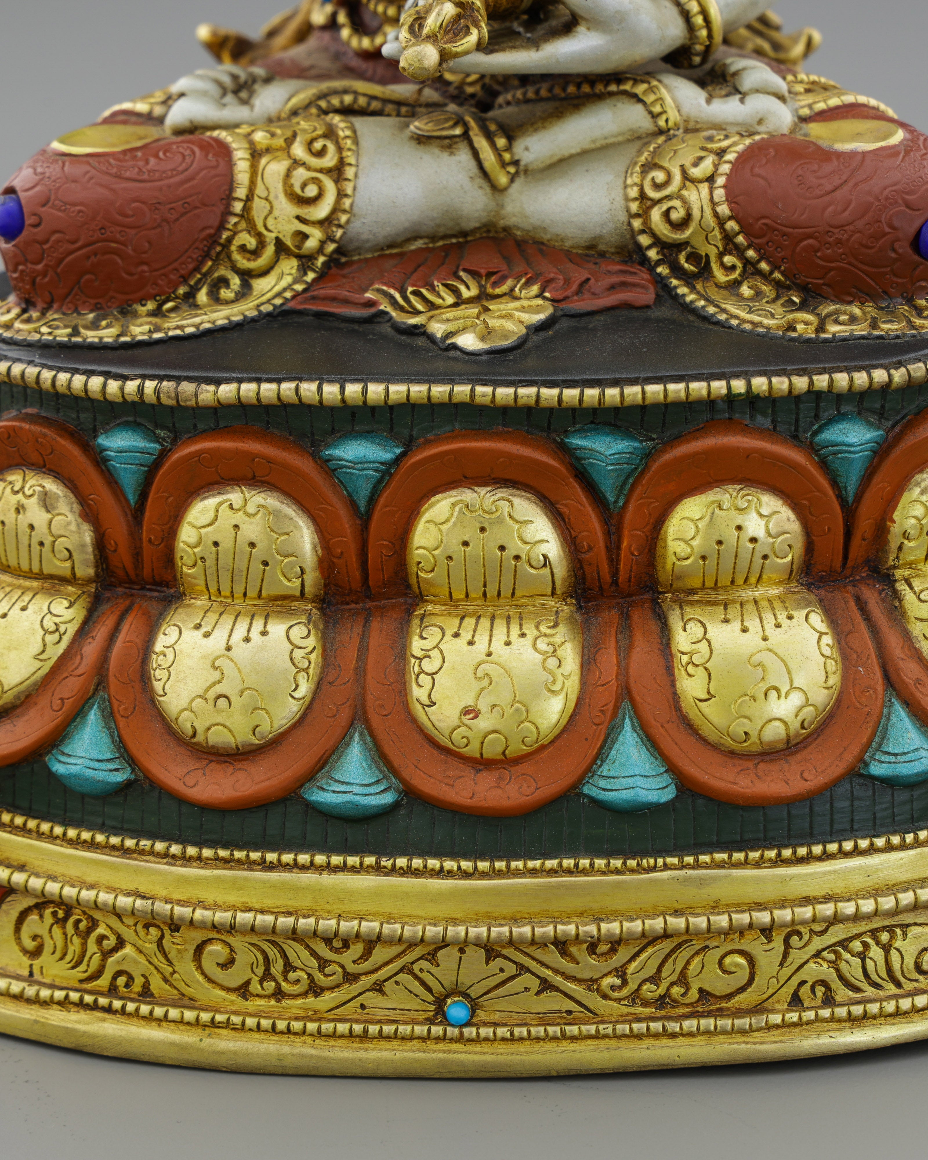 Radiant Vajrasattva | Gold-Plated Copper Statue with Triple Gemstone Inlays