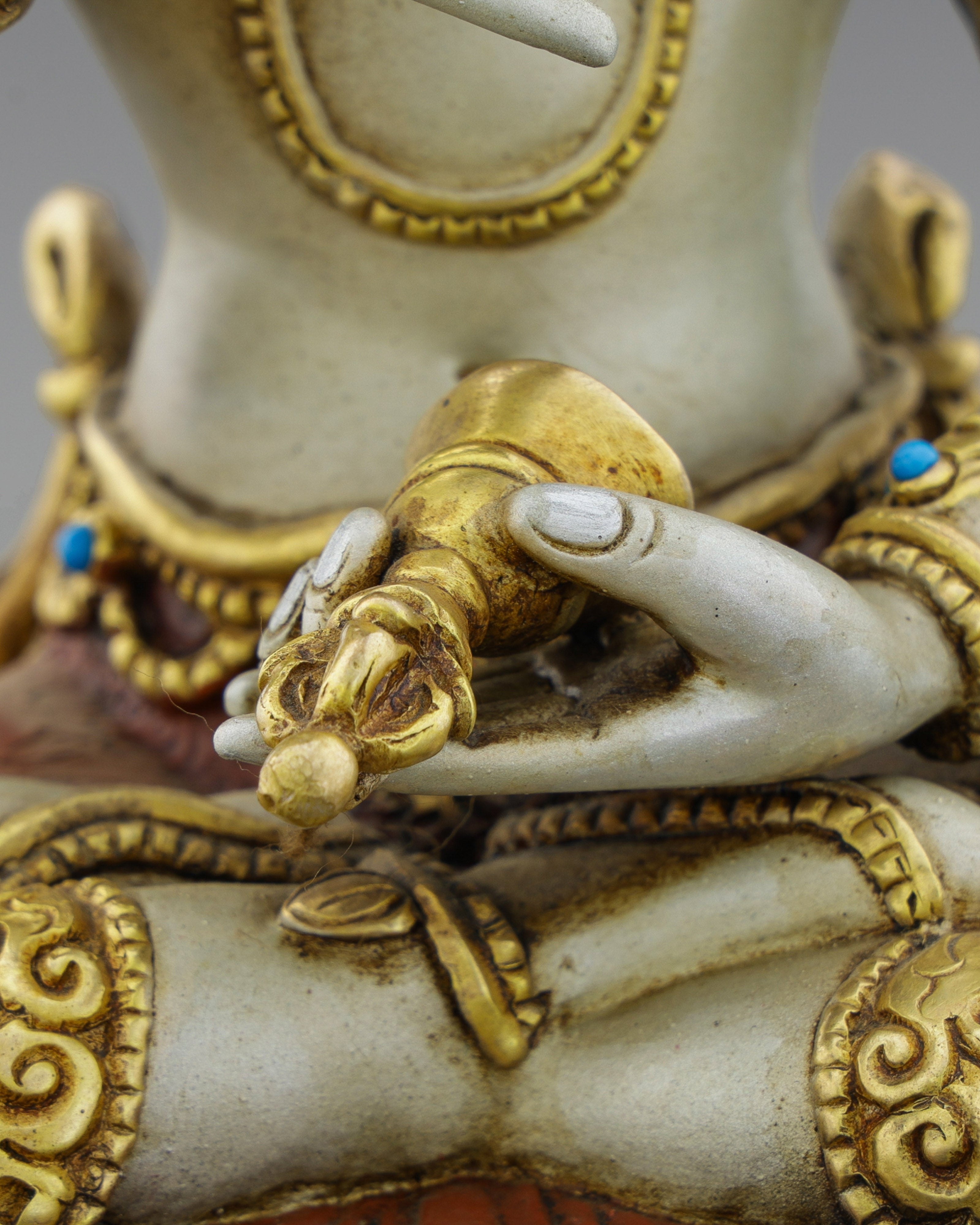 Radiant Vajrasattva | Gold-Plated Copper Statue with Triple Gemstone Inlays