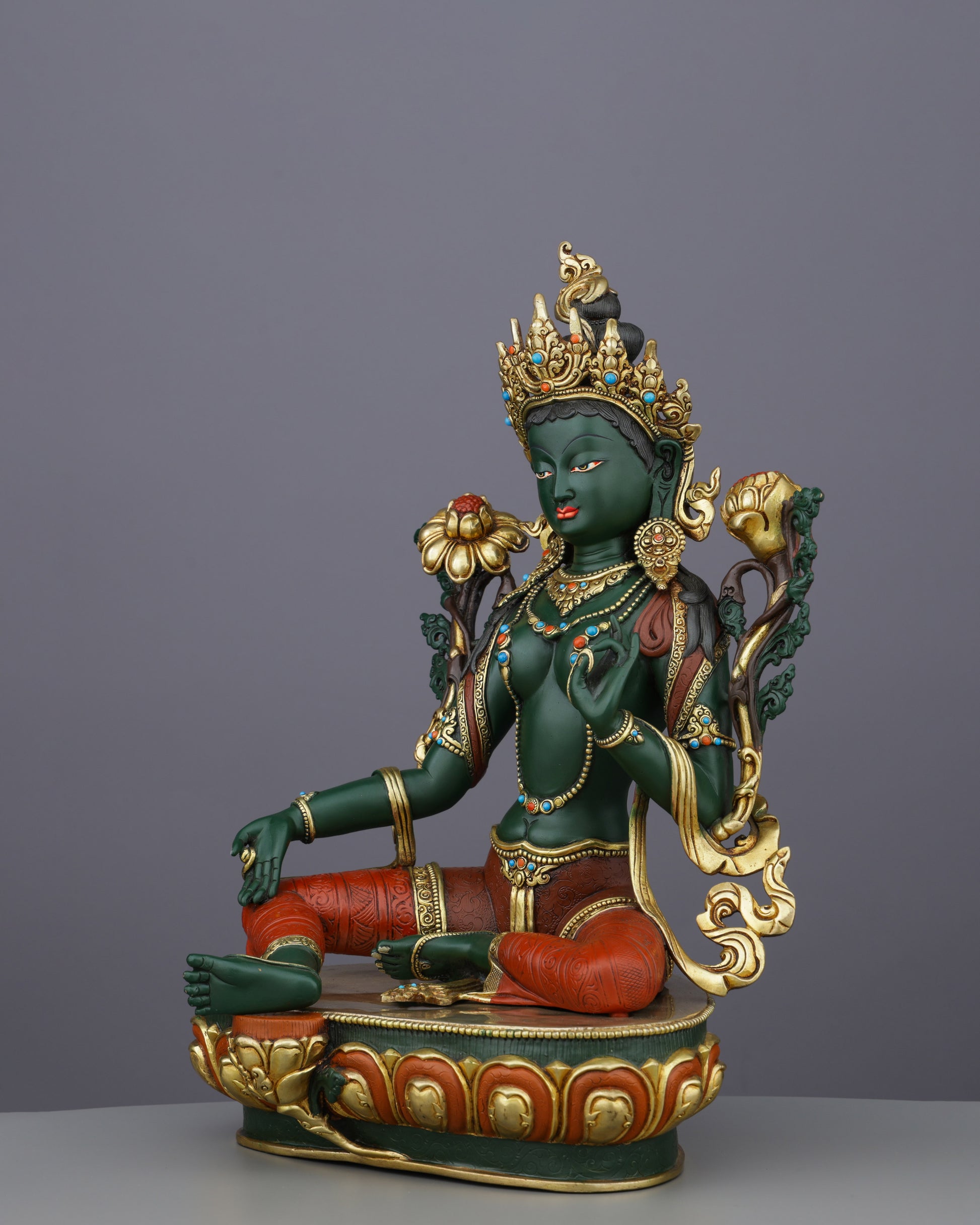 Handcrafted Green Tara Statue | Embodiment of Active Compassion - Authentic Handcrafted Statue