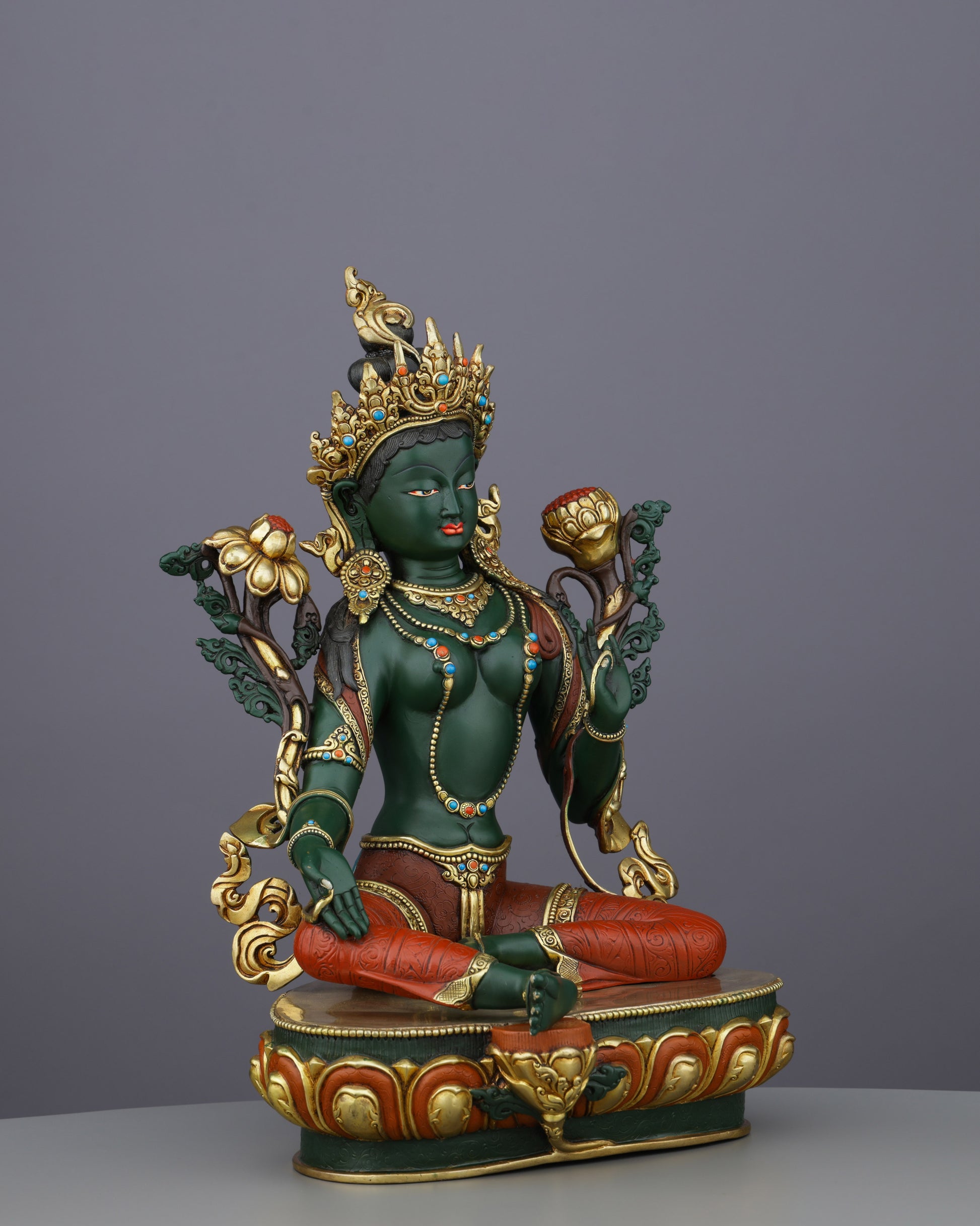Handcrafted Green Tara Statue | Embodiment of Active Compassion - Authentic Handcrafted Statue