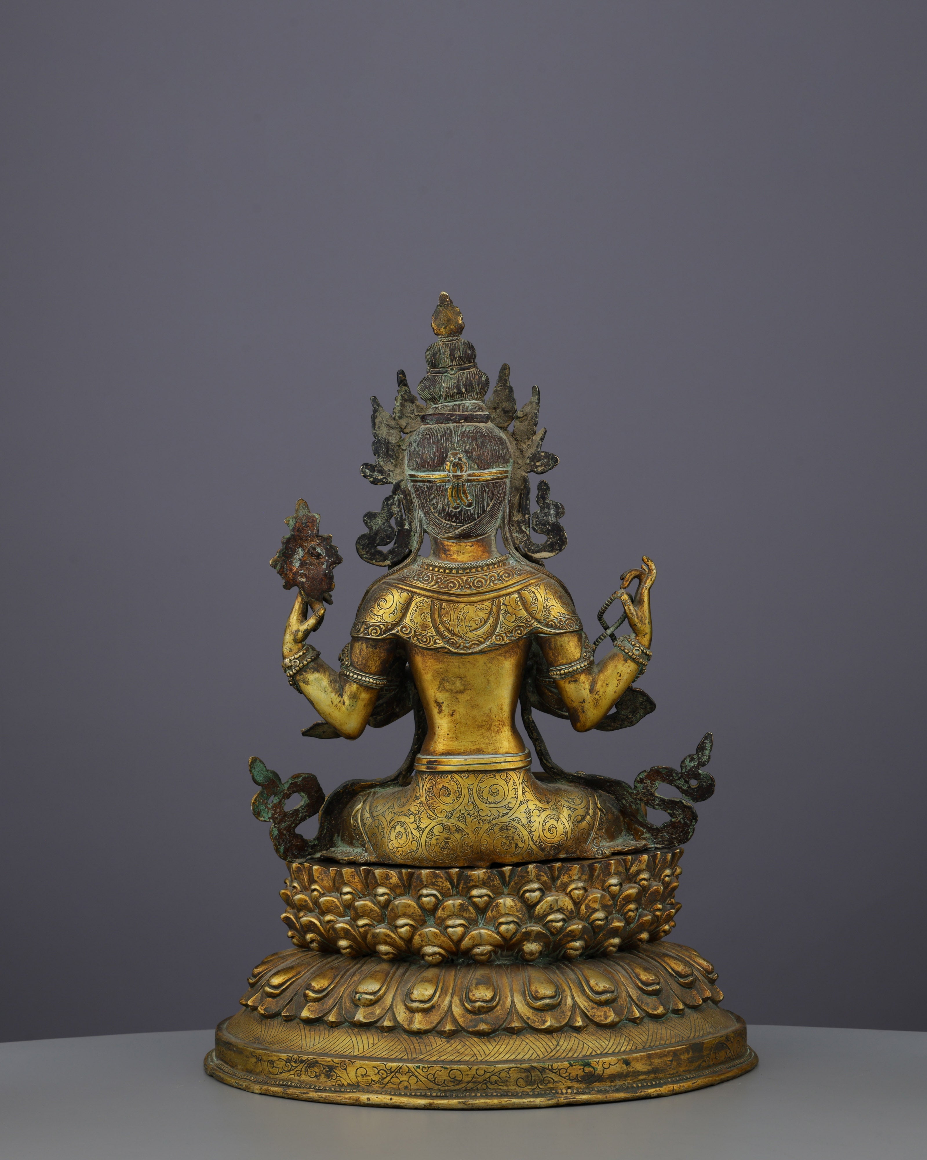 Antique Chengresi Statue | Golden Guardian of Compassion