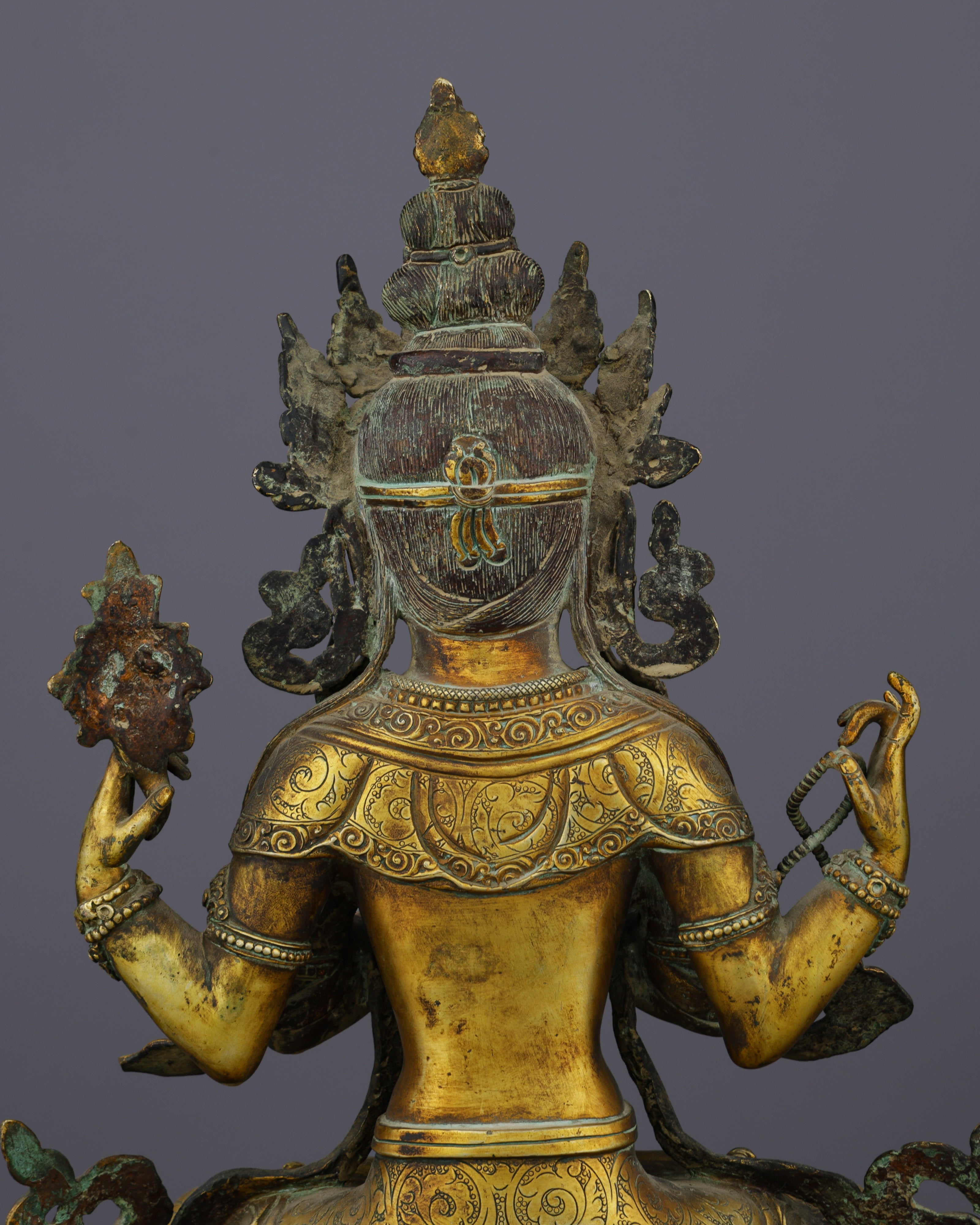 Antique Chengresi Statue | Golden Guardian of Compassion