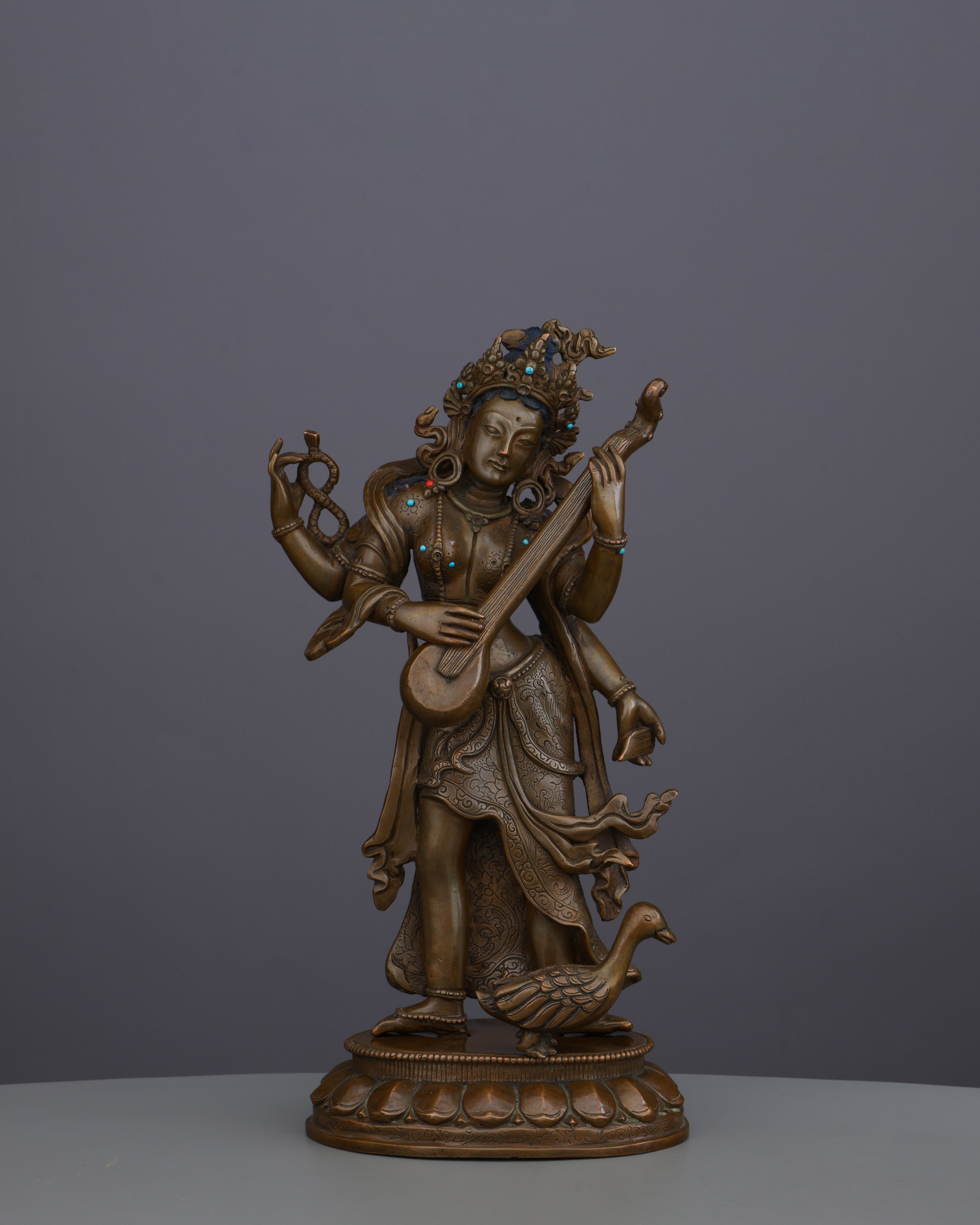 Oxidized Saraswati Statue | Divine Melody of Wisdom from Nepalese Artisans