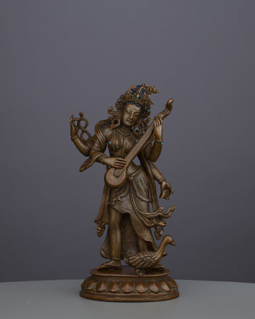 Oxidized Saraswati Statue | Divine Melody of Wisdom from Nepalese Artisans
