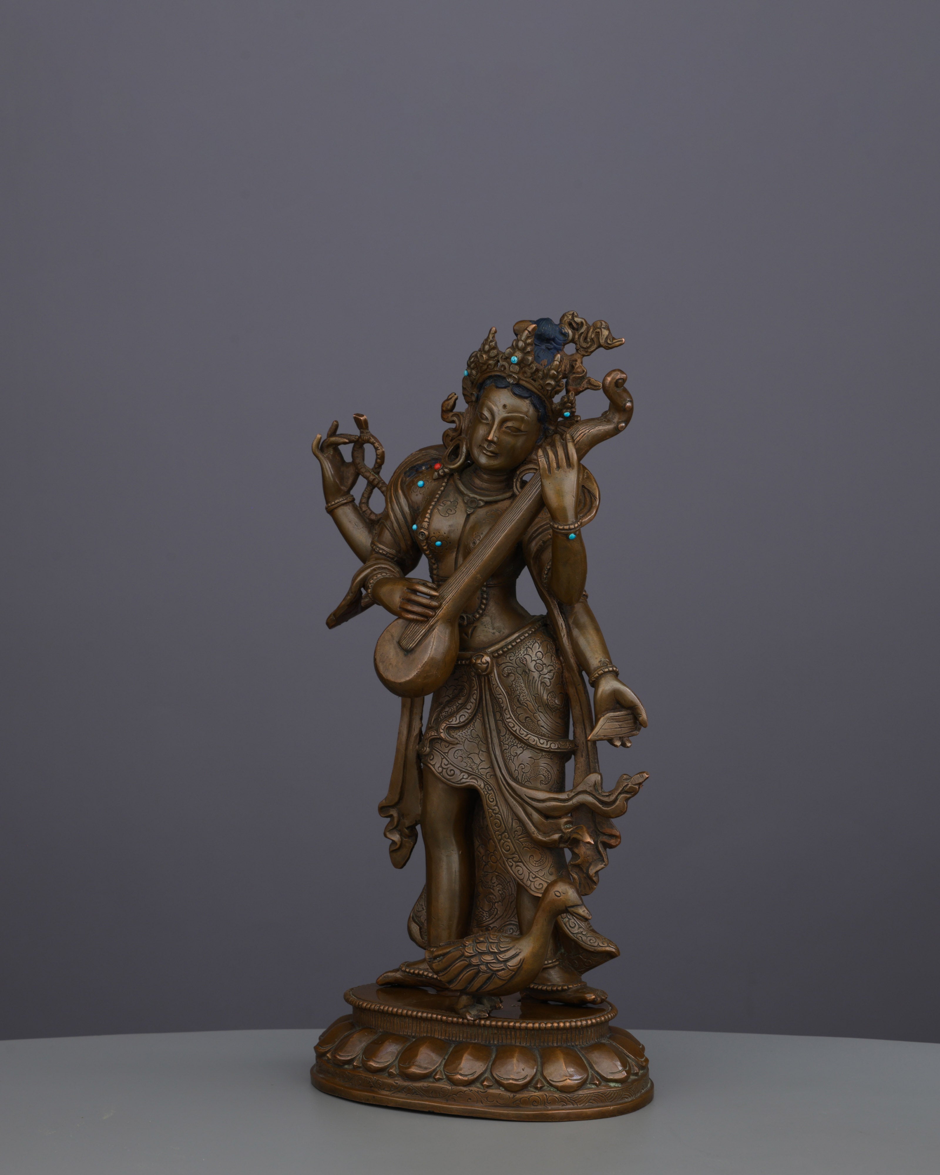 Oxidized Saraswati Statue | Divine Melody of Wisdom from Nepalese Artisans