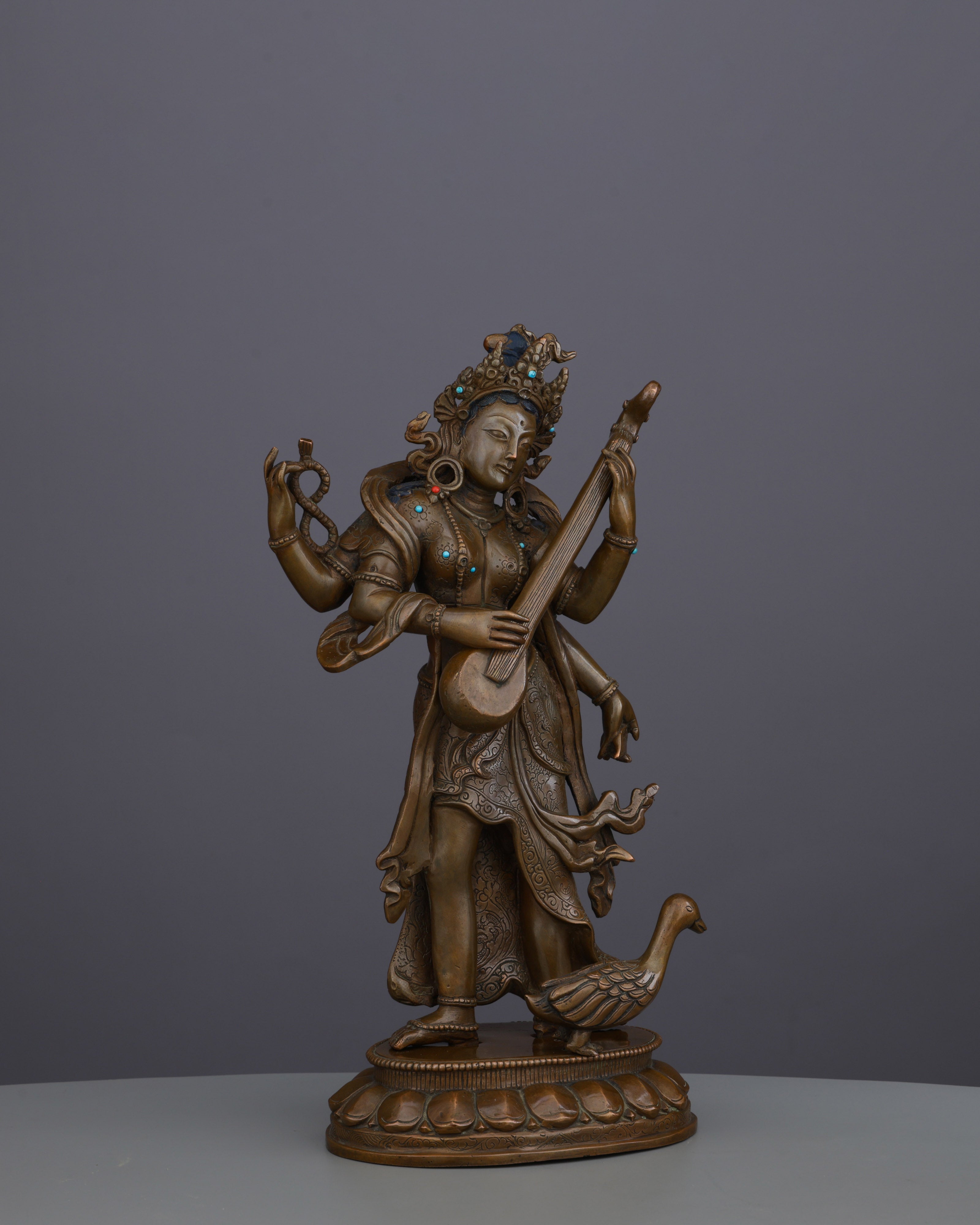 Oxidized Saraswati Statue | Divine Melody of Wisdom from Nepalese Artisans