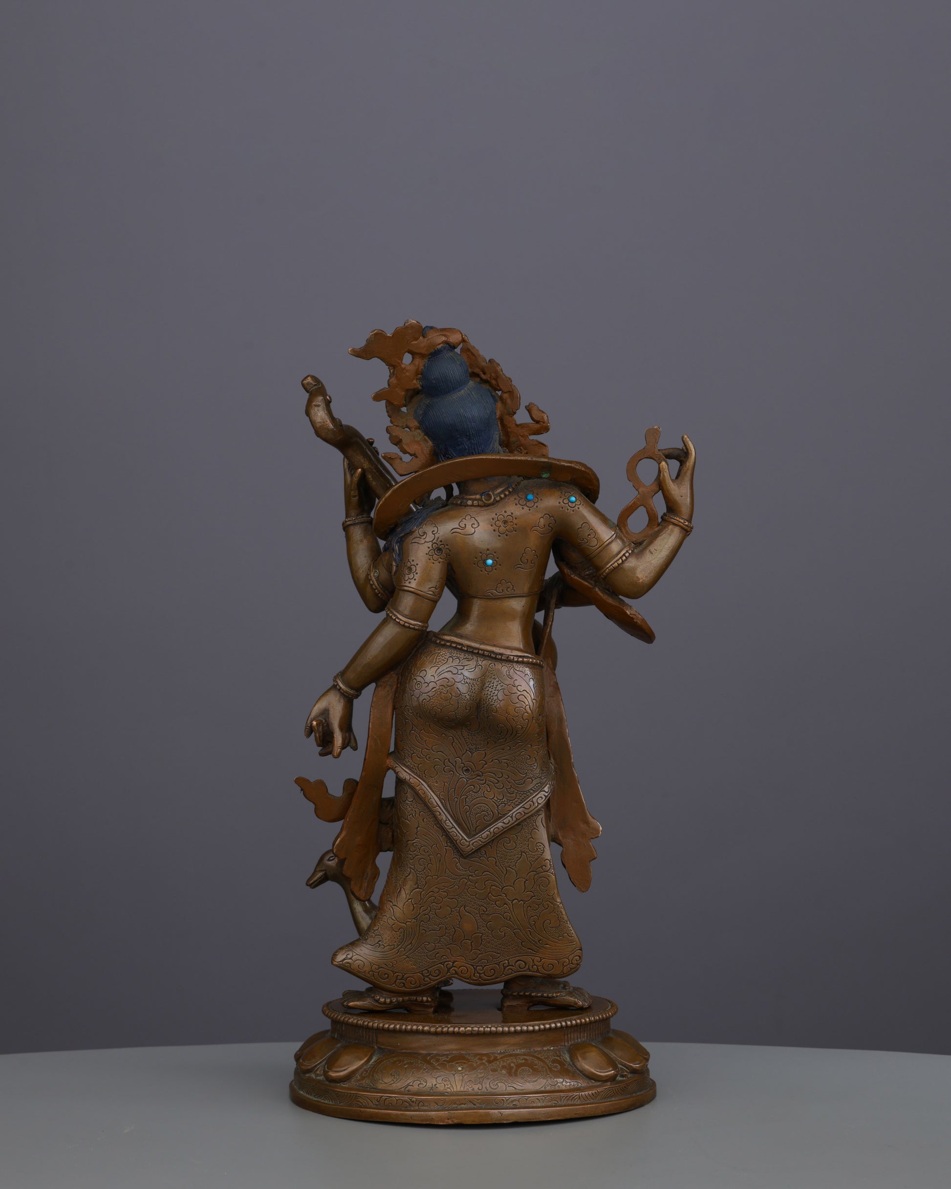 Oxidized Saraswati Statue | Divine Melody of Wisdom from Nepalese Artisans - Authentic Handcrafted Statue