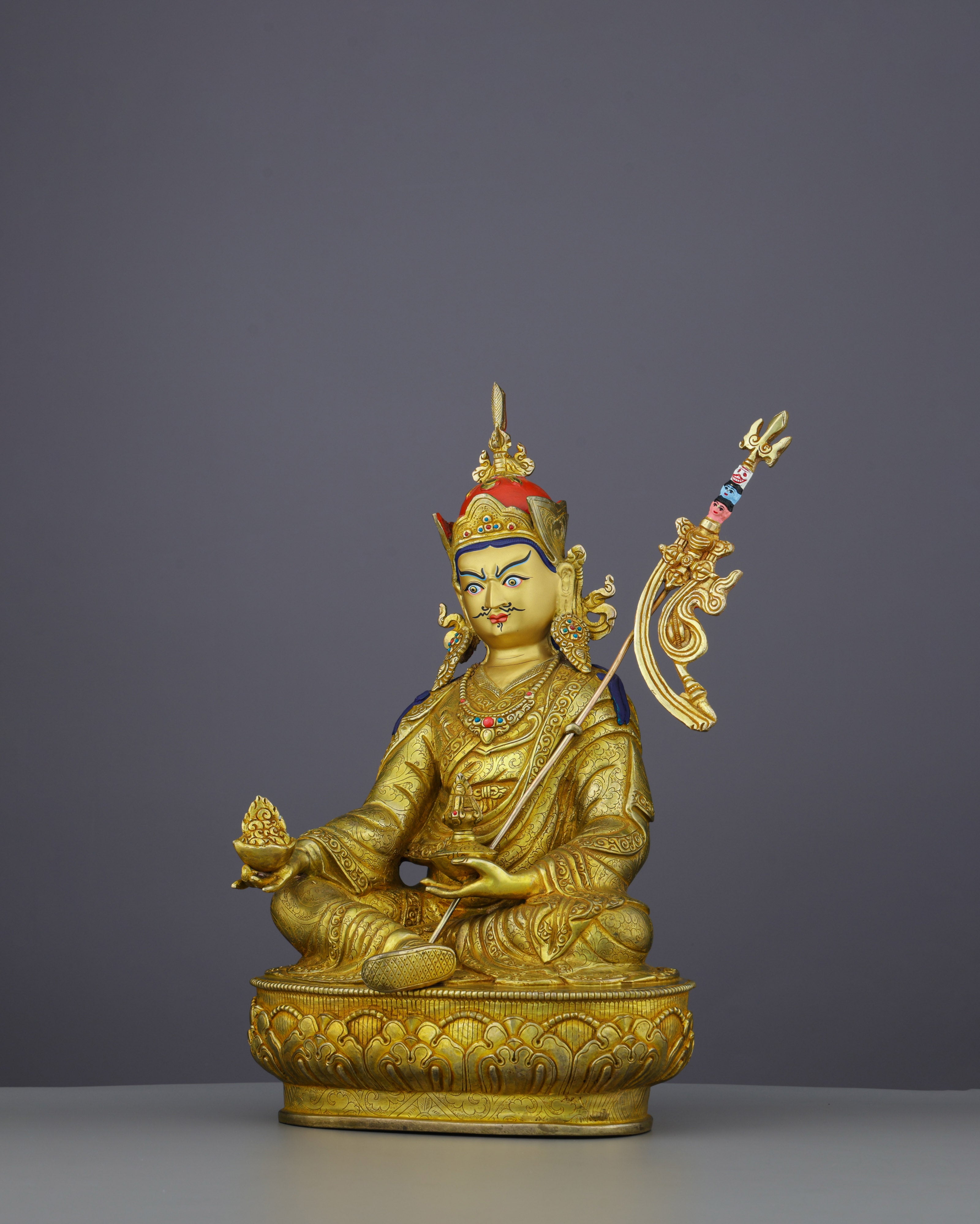 24K Gold Gilded Guru Orgyen Norlha Statue | Treasure Revealer of Padmasambhava
