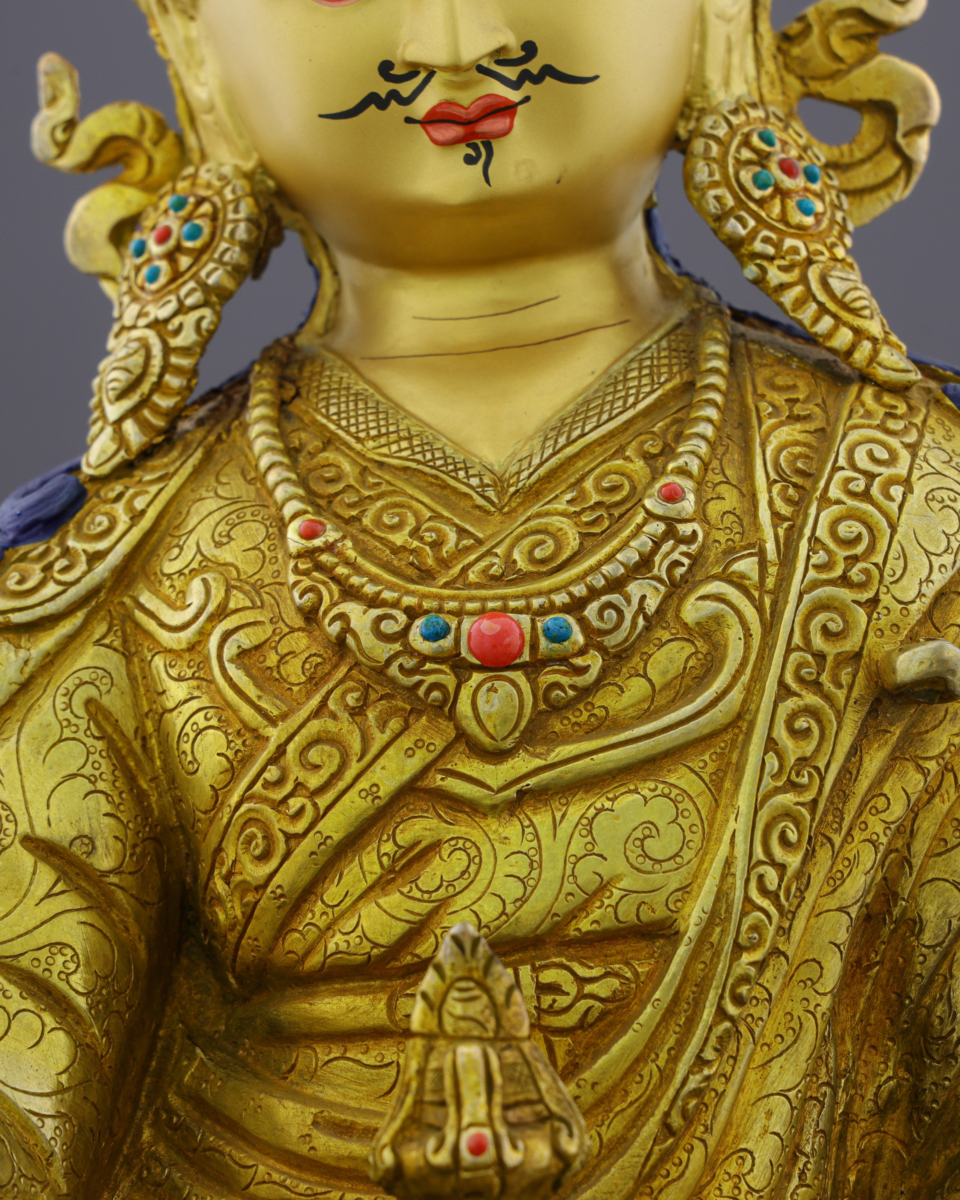 24K Gold Gilded Guru Orgyen Norlha Statue | Treasure Revealer of Padmasambhava