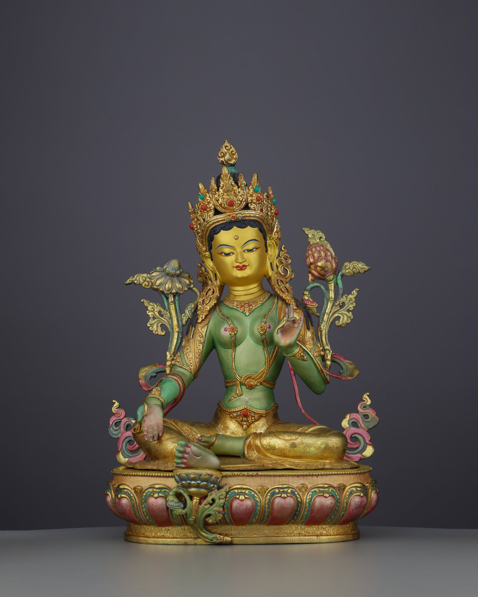 Divine Grace Embodied | Exquisite Handcrafted Green Tara Statue - Authentic Handcrafted Statue