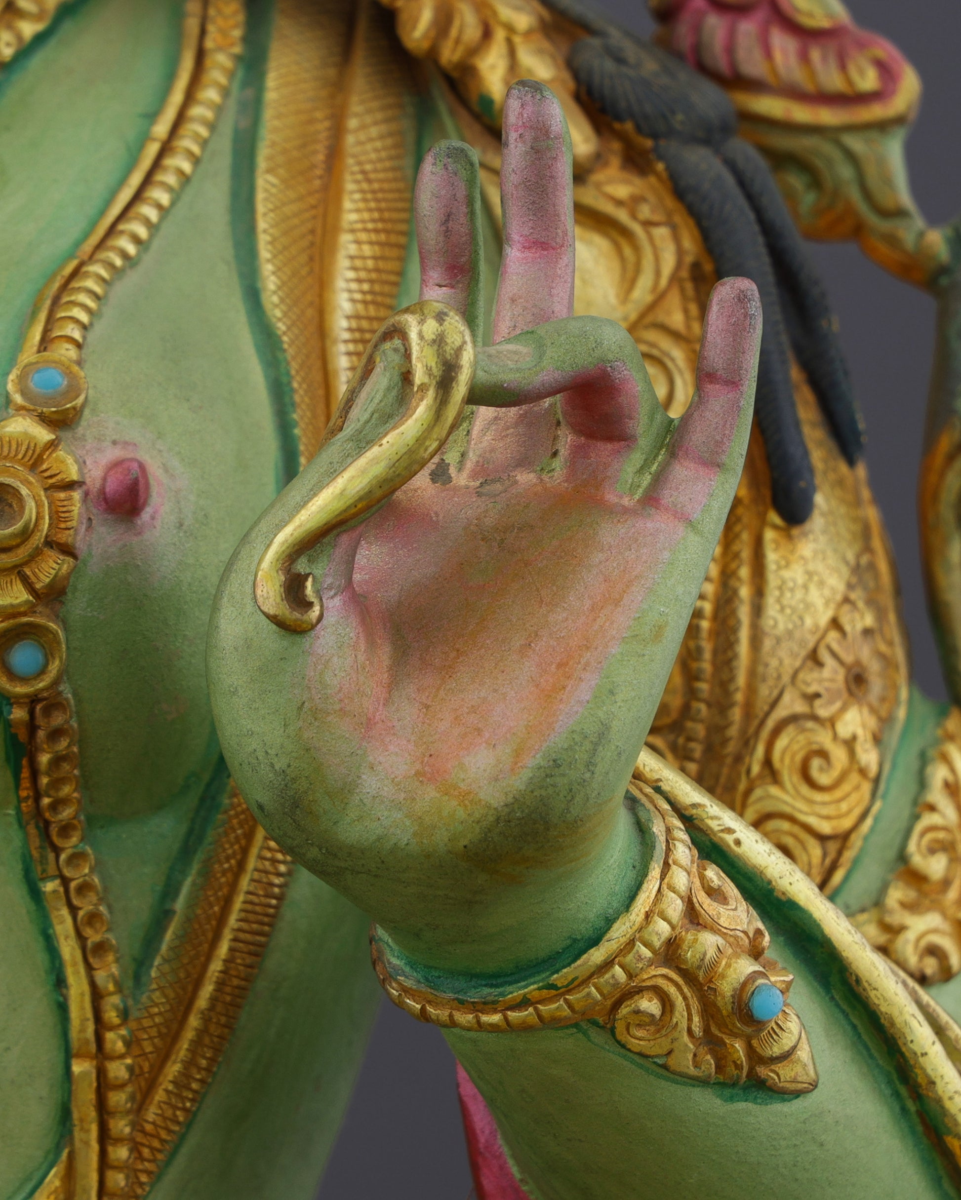 Divine Grace Embodied | Exquisite Handcrafted Green Tara Statue - Authentic Handcrafted Statue