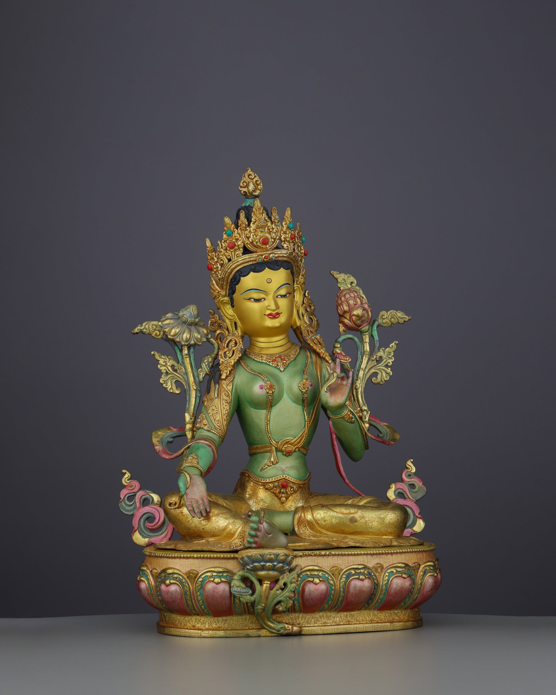 Divine Grace Embodied | Exquisite Handcrafted Green Tara Statue - Authentic Handcrafted Statue