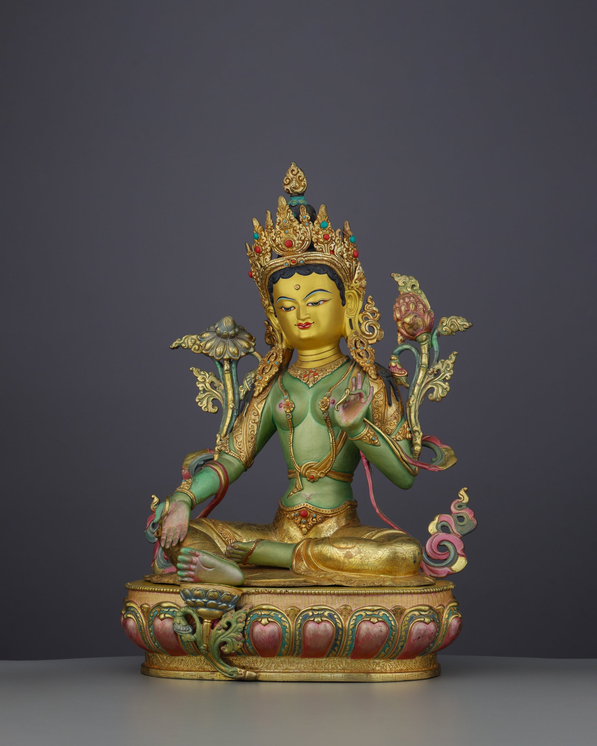 Divine Grace Embodied | Exquisite Handcrafted Green Tara Statue - Authentic Handcrafted Statue