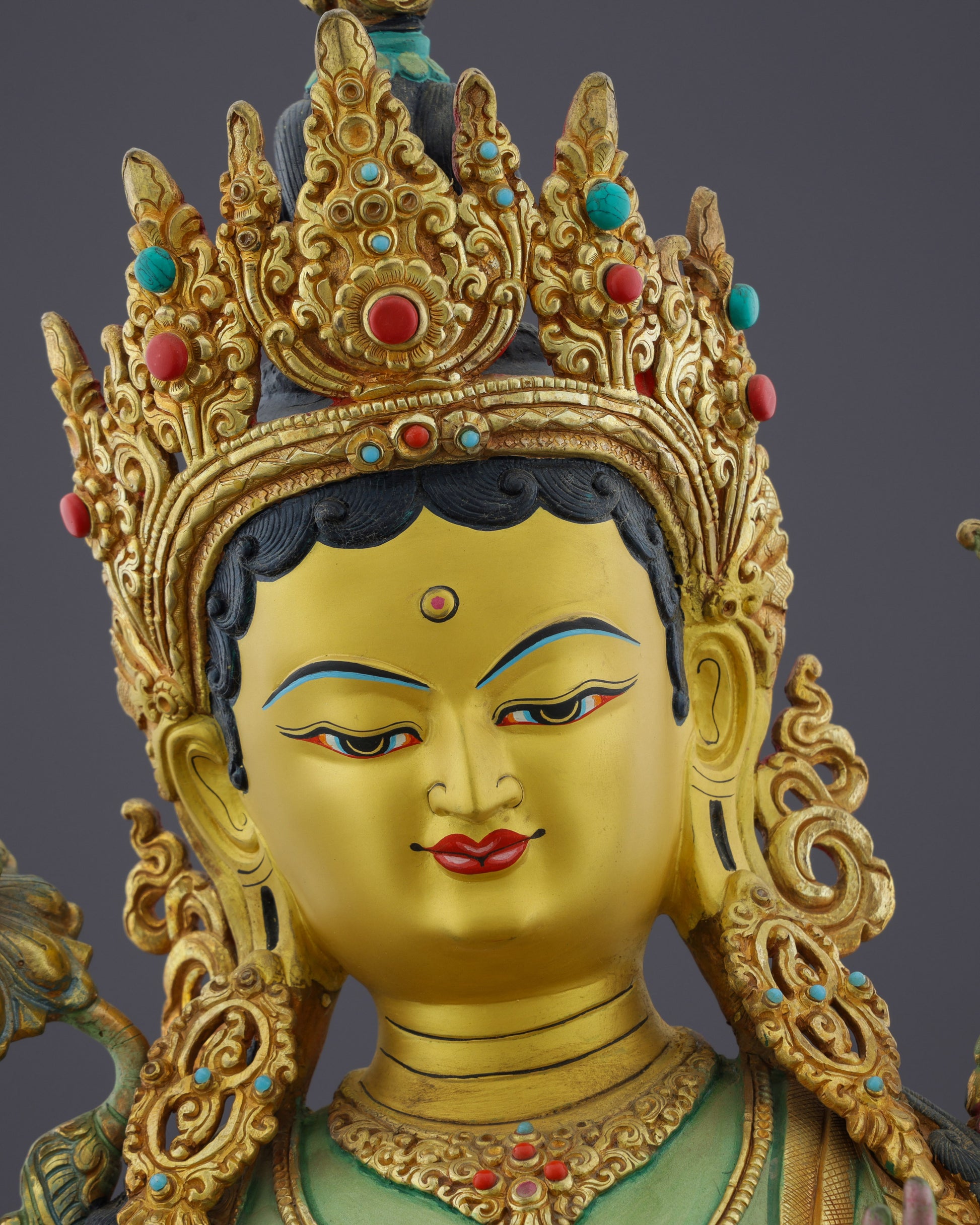 Divine Grace Embodied | Exquisite Handcrafted Green Tara Statue - Authentic Handcrafted Statue