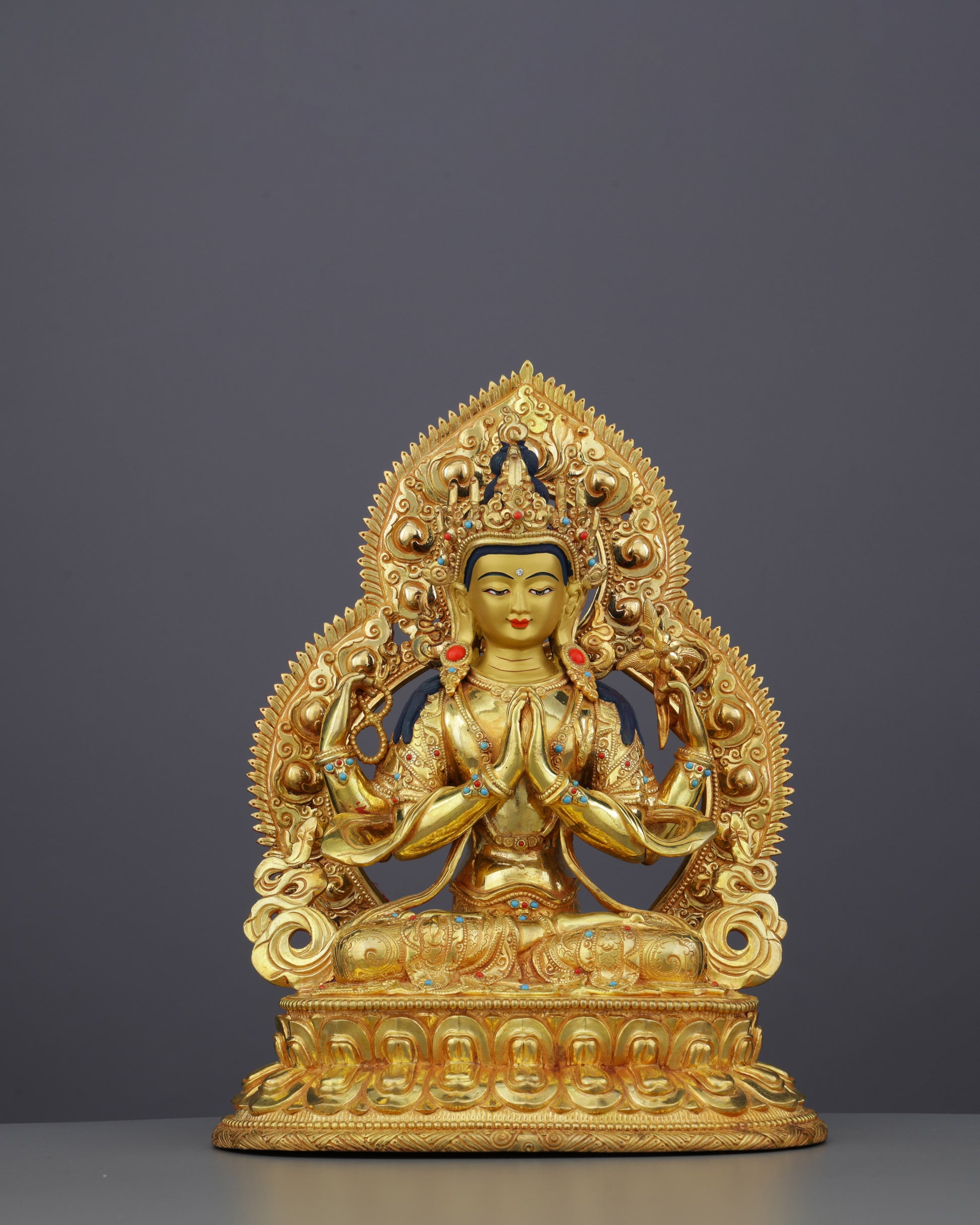 Chengresi Statue | Divine Compassion in Golden Splendor - Authentic Handcrafted Statue