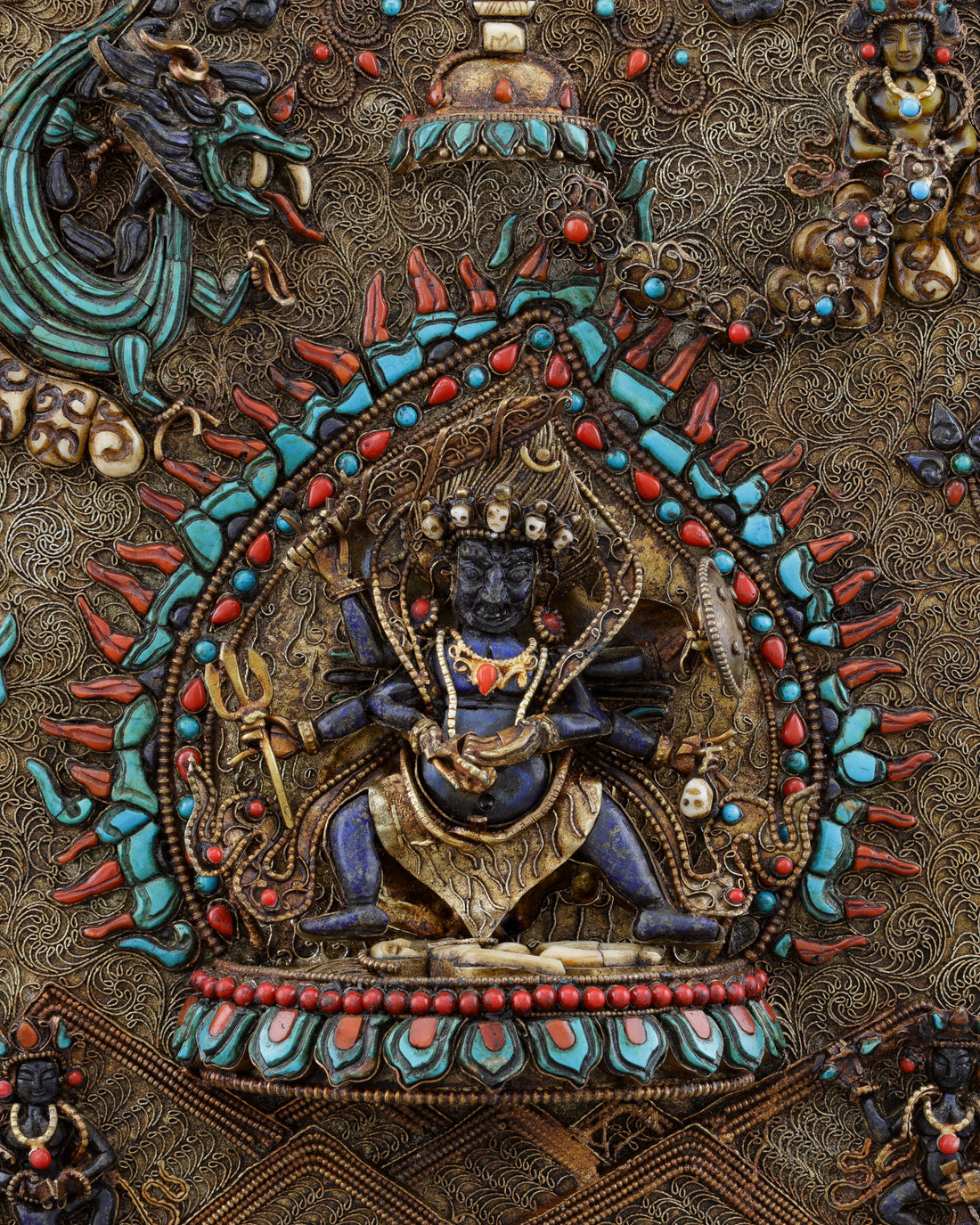 Divine Protection Enshrined | Majestic Tibetan Mahakala Gau - Handcrafted Buddhist Statue - Authentic Sacred Art