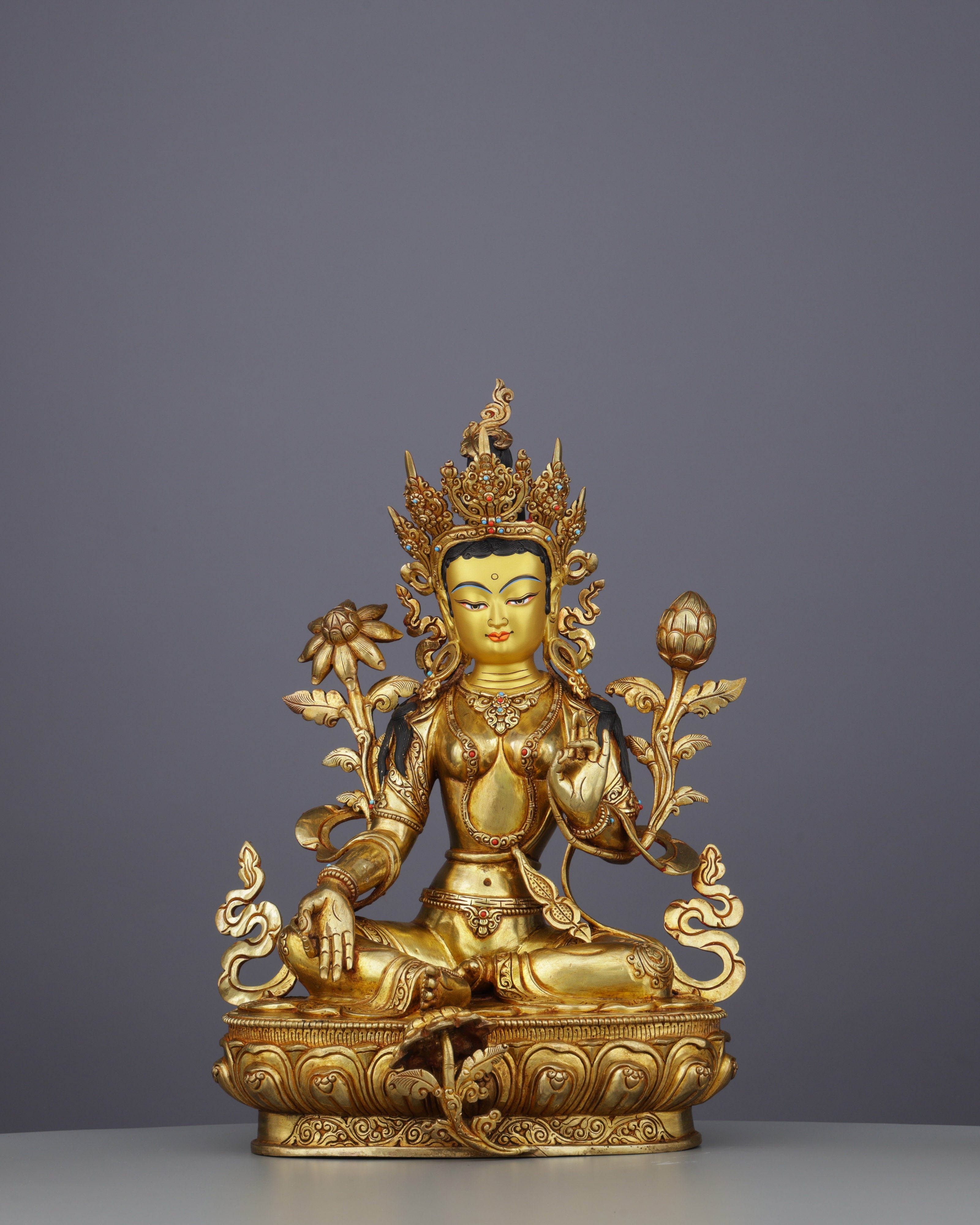 Invoke Gentle Liberation | Exquisite 24K Gold Gilded Green Tara Statue