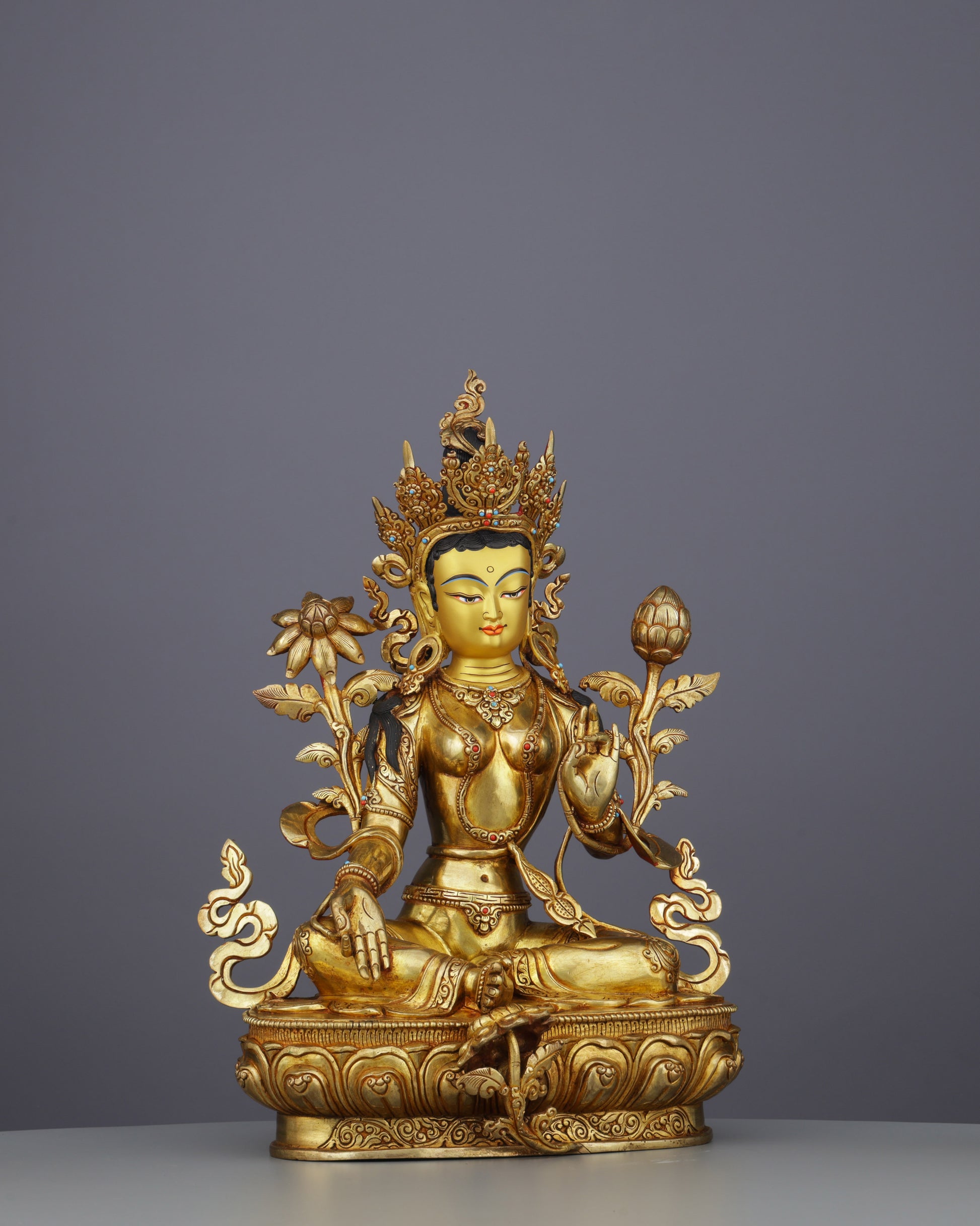 Invoke Gentle Liberation | Exquisite 24K Gold Gilded Green Tara Statue - Authentic Handcrafted Statue
