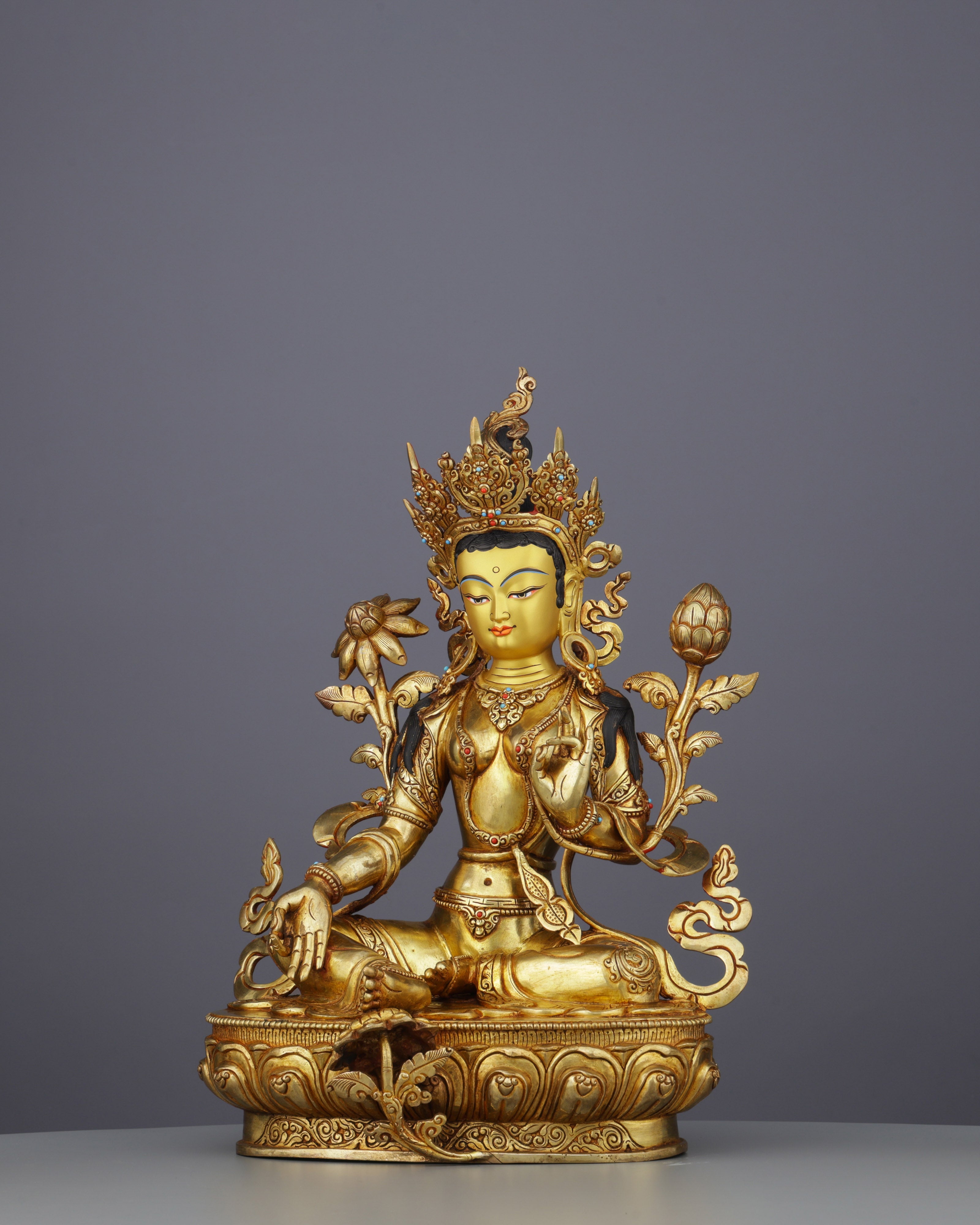 Invoke Gentle Liberation | Exquisite 24K Gold Gilded Green Tara Statue