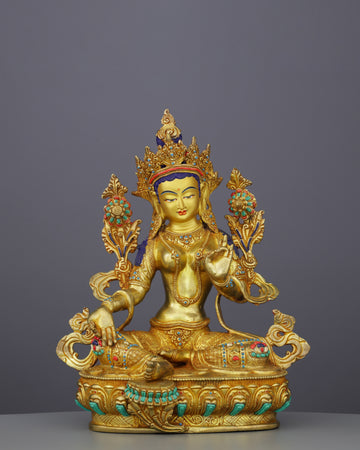 Divine Green Tara Statue | Radiant Nepalese Masterpiece of Compassion and Protection