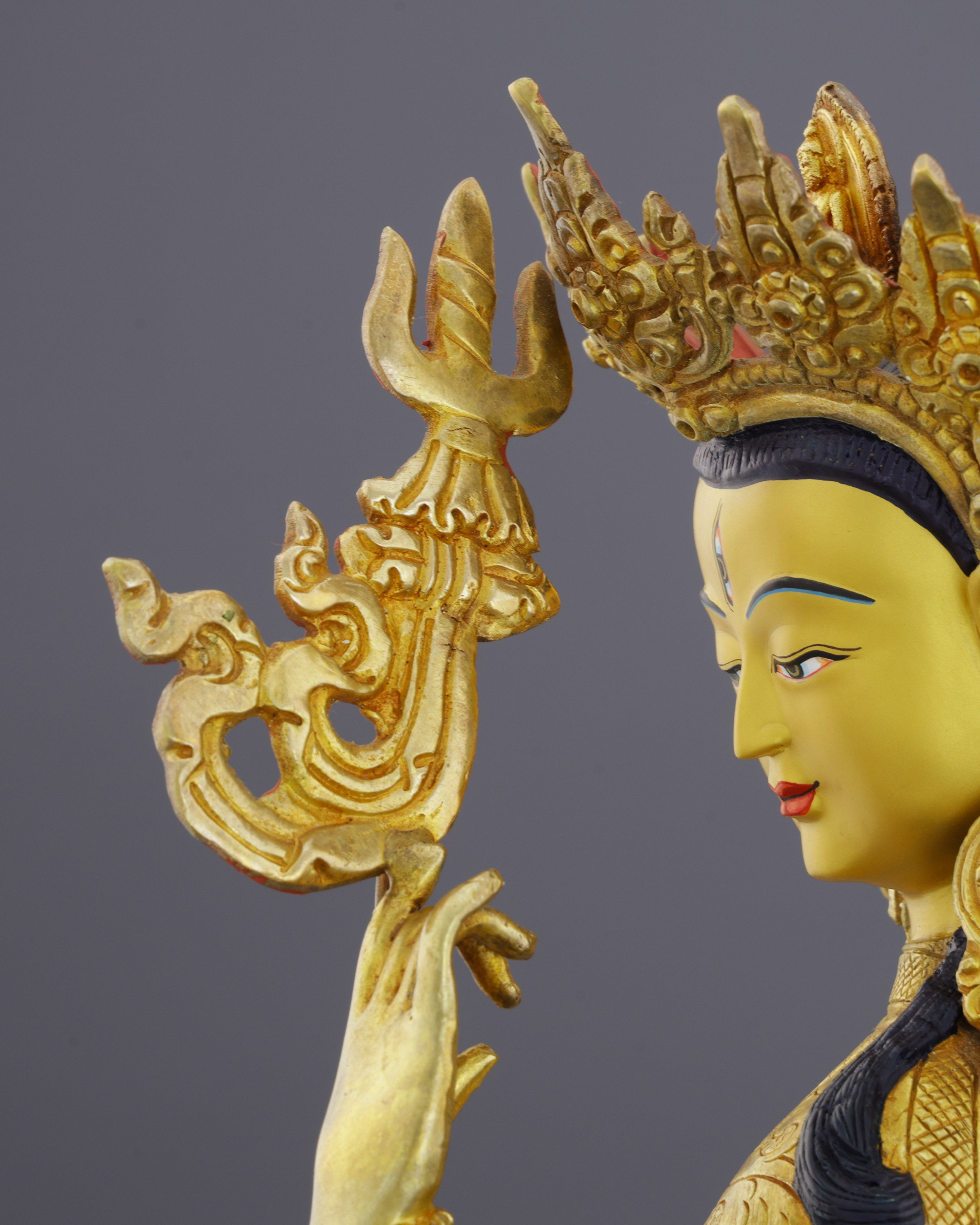 Six-Armed Compassion | Exquisite Nepalese Shadbhuja Avalokiteshvara Statue in 24K Gold