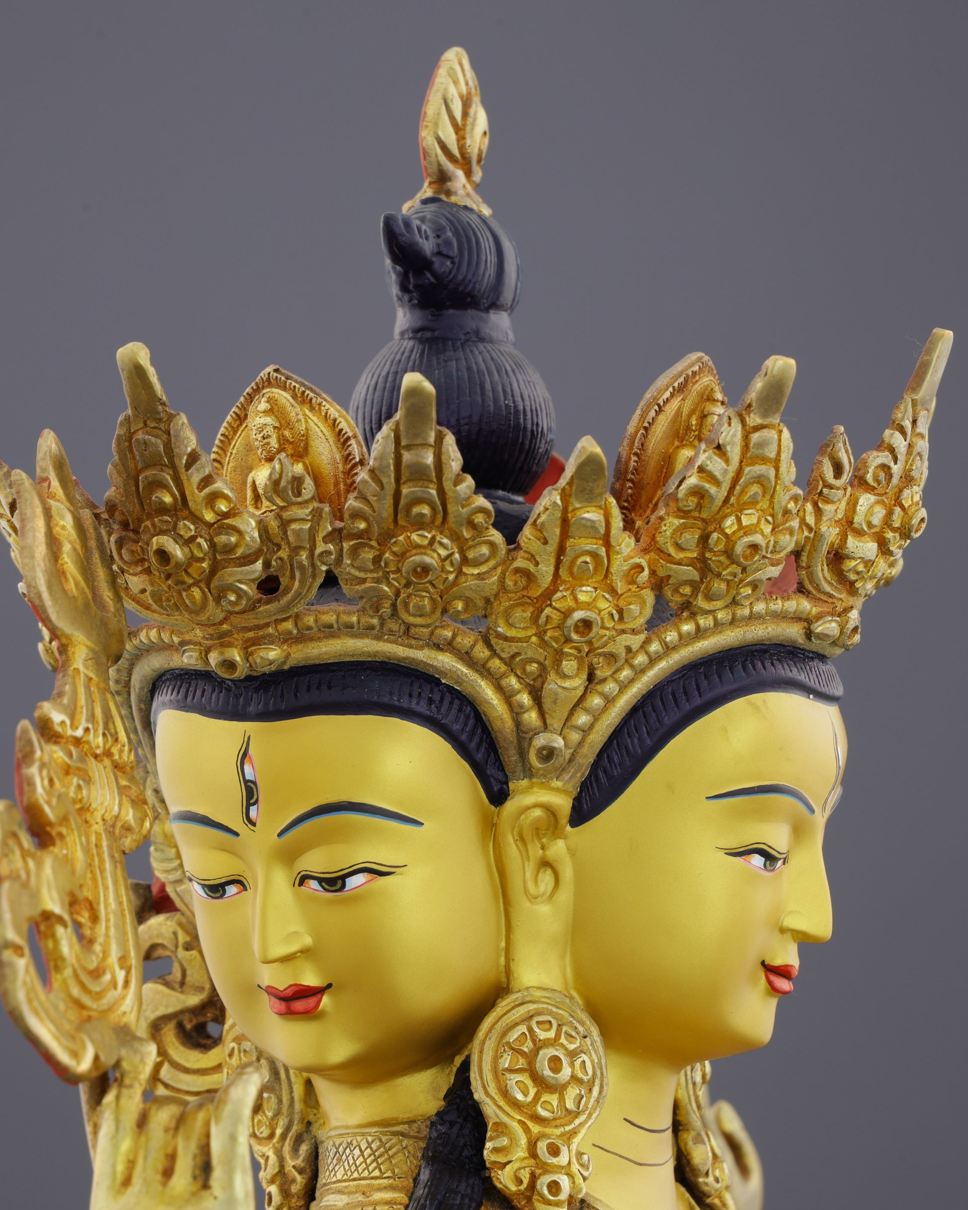 Six-Armed Compassion | Exquisite Nepalese Shadbhuja Avalokiteshvara Statue in 24K Gold - Authentic Handcrafted Statue