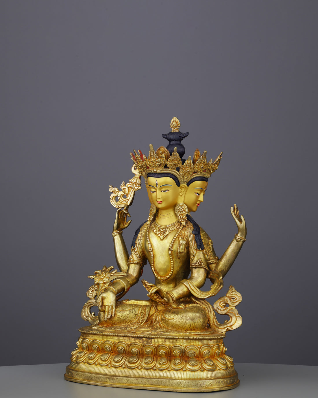 Six-Armed Compassion | Exquisite Nepalese Shadbhuja Avalokiteshvara Statue in 24K Gold - Handcrafted Buddhist Statue - Authentic Sacred Art