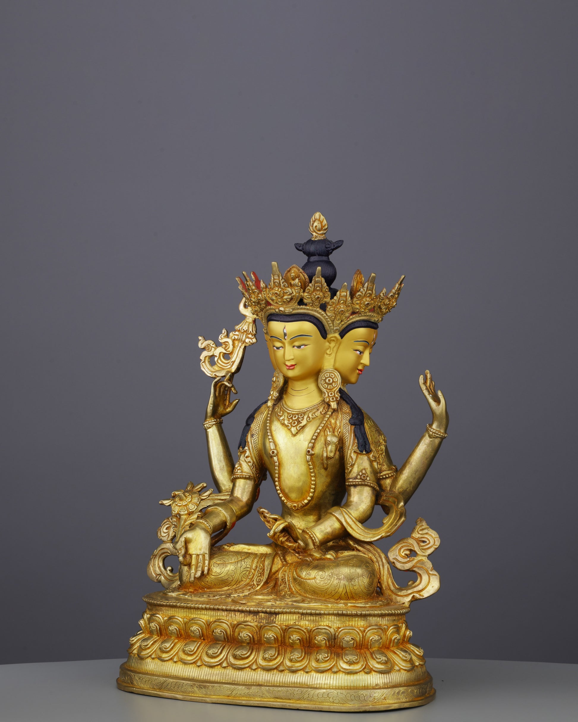 Six-Armed Compassion | Exquisite Nepalese Shadbhuja Avalokiteshvara Statue in 24K Gold - Authentic Handcrafted Statue