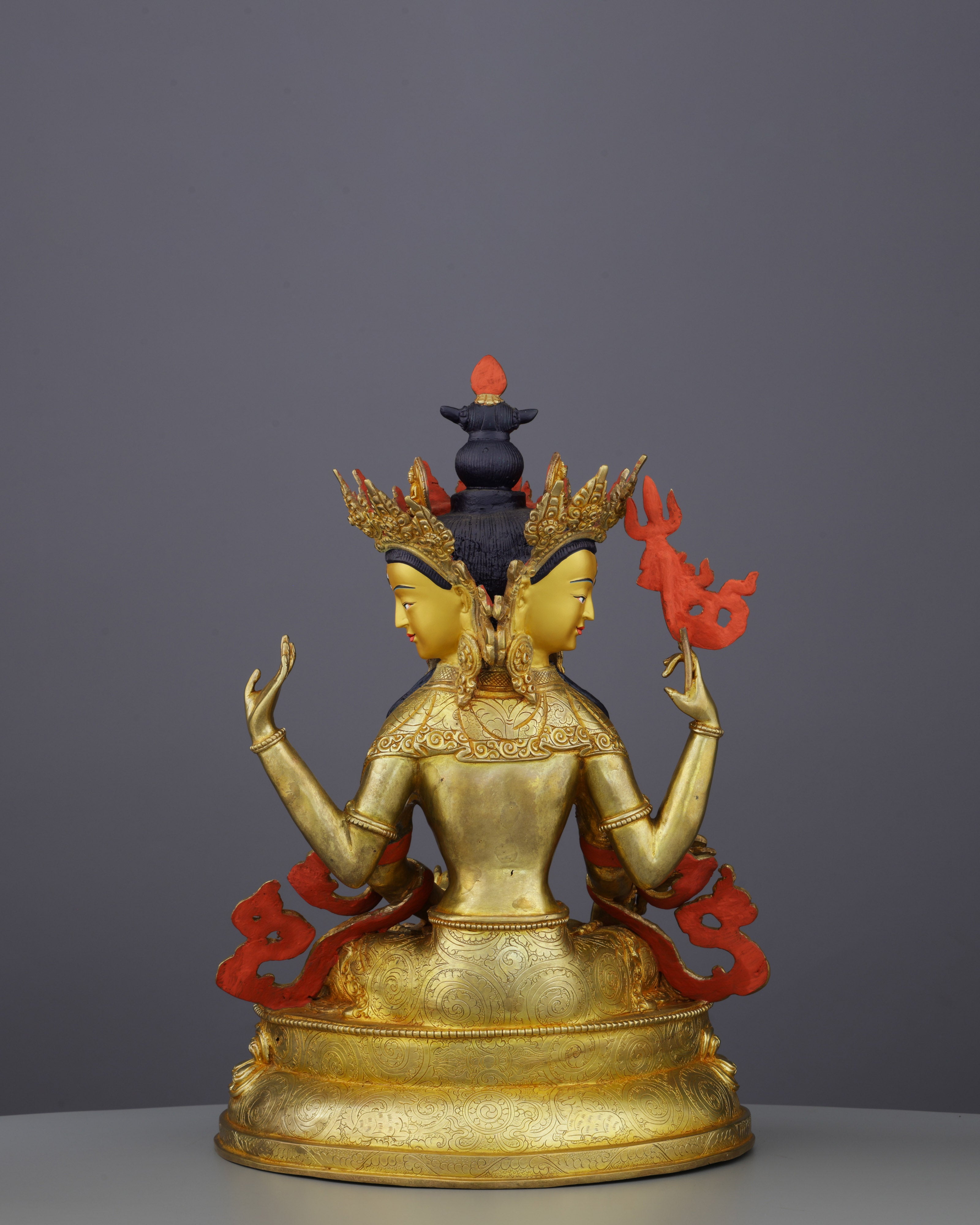 Six-Armed Compassion | Exquisite Nepalese Shadbhuja Avalokiteshvara Statue in 24K Gold