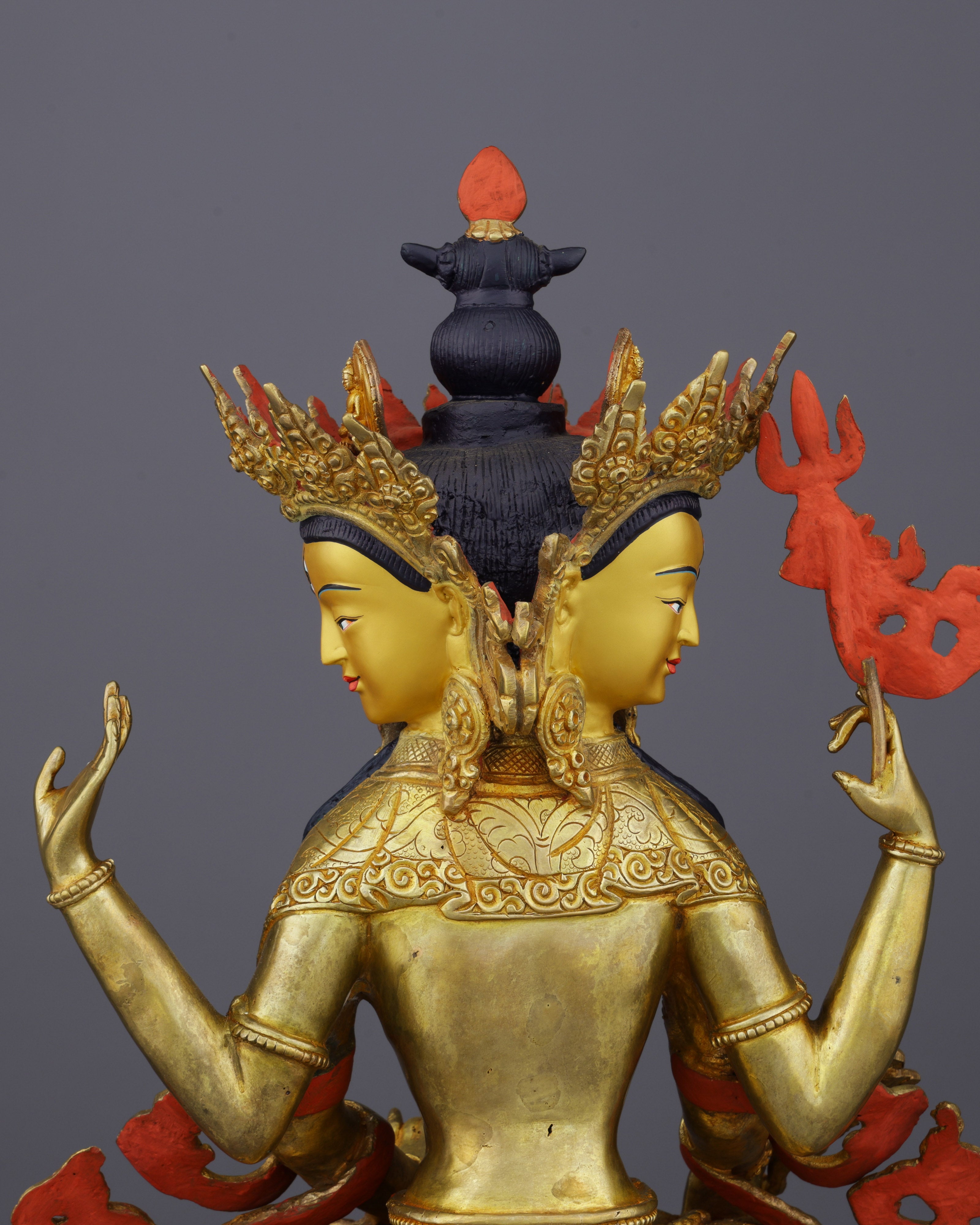 Six-Armed Compassion | Exquisite Nepalese Shadbhuja Avalokiteshvara Statue in 24K Gold
