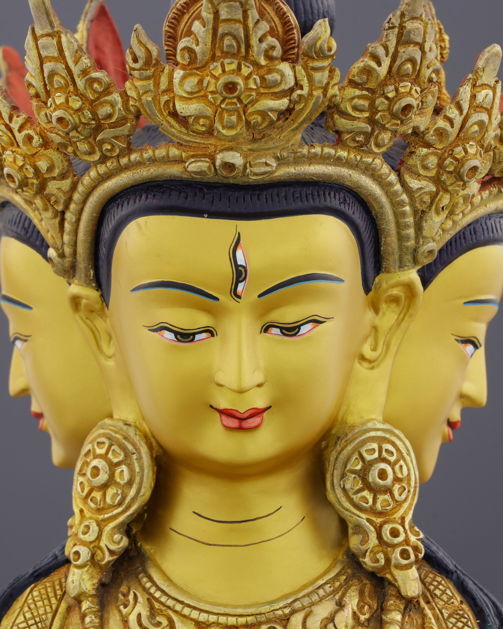 Six-Armed Compassion | Exquisite Nepalese Shadbhuja Avalokiteshvara Statue in 24K Gold - Authentic Handcrafted Statue