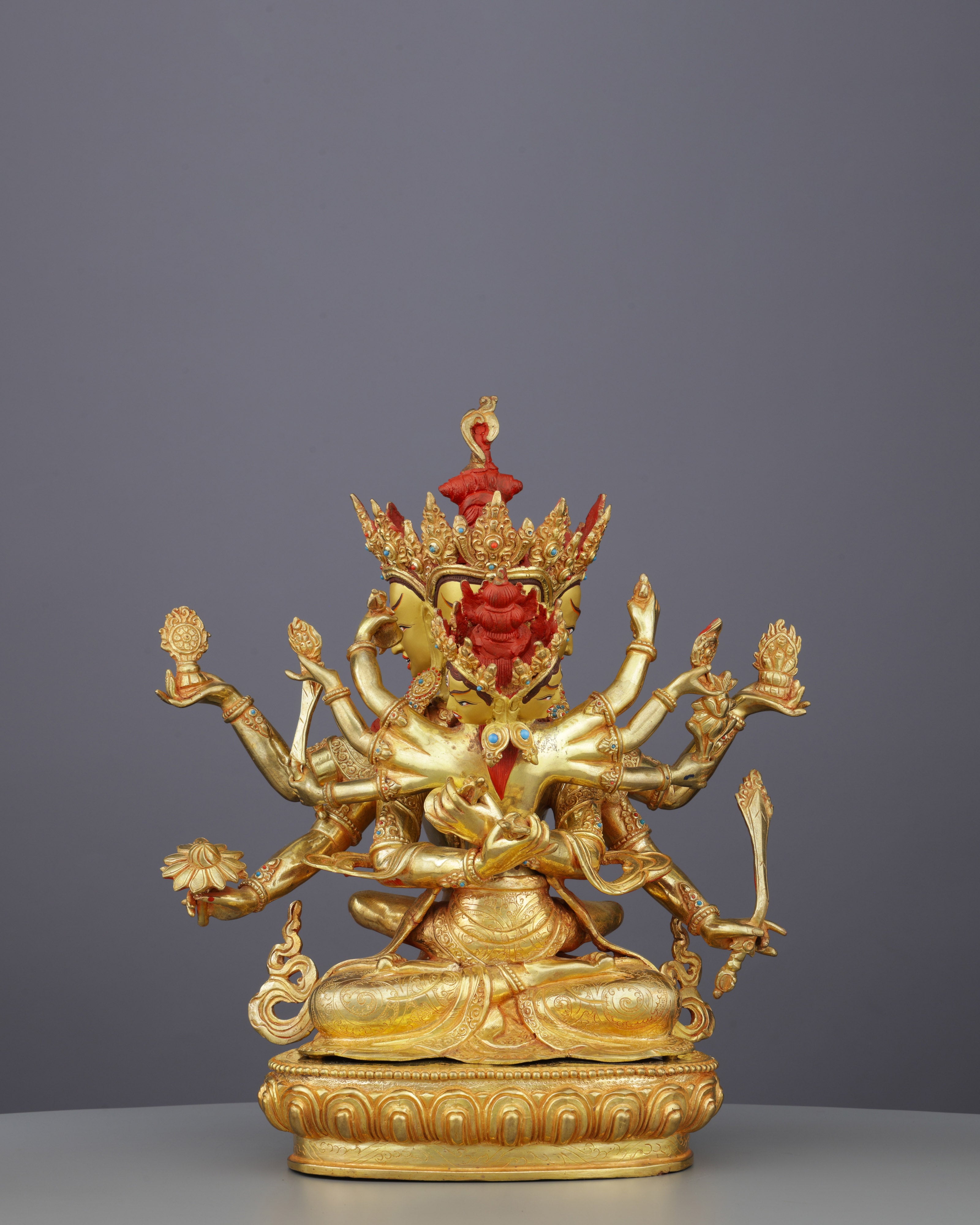 Supreme Union | Magnificent Nepalese Guhyasamaja Yab-Yum Statue in 24K Gold