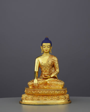 Radiant Enlightenment | Handcrafted Nepalese Sakyamuni Buddha Statue in 24K Gold
