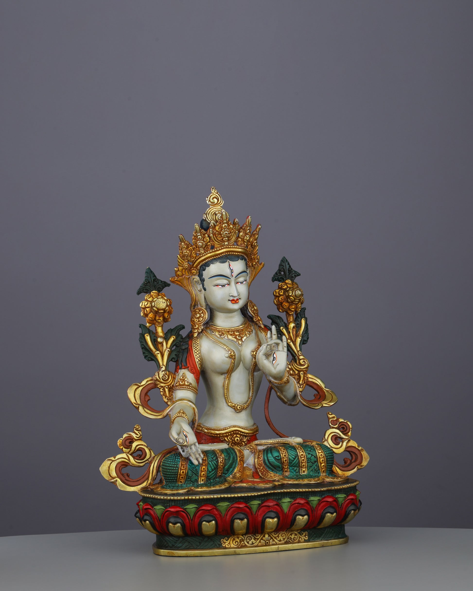 Eternal Compassion | Exquisite Nepalese White Tara Statue with Seven Eyes - Authentic Handcrafted Statue