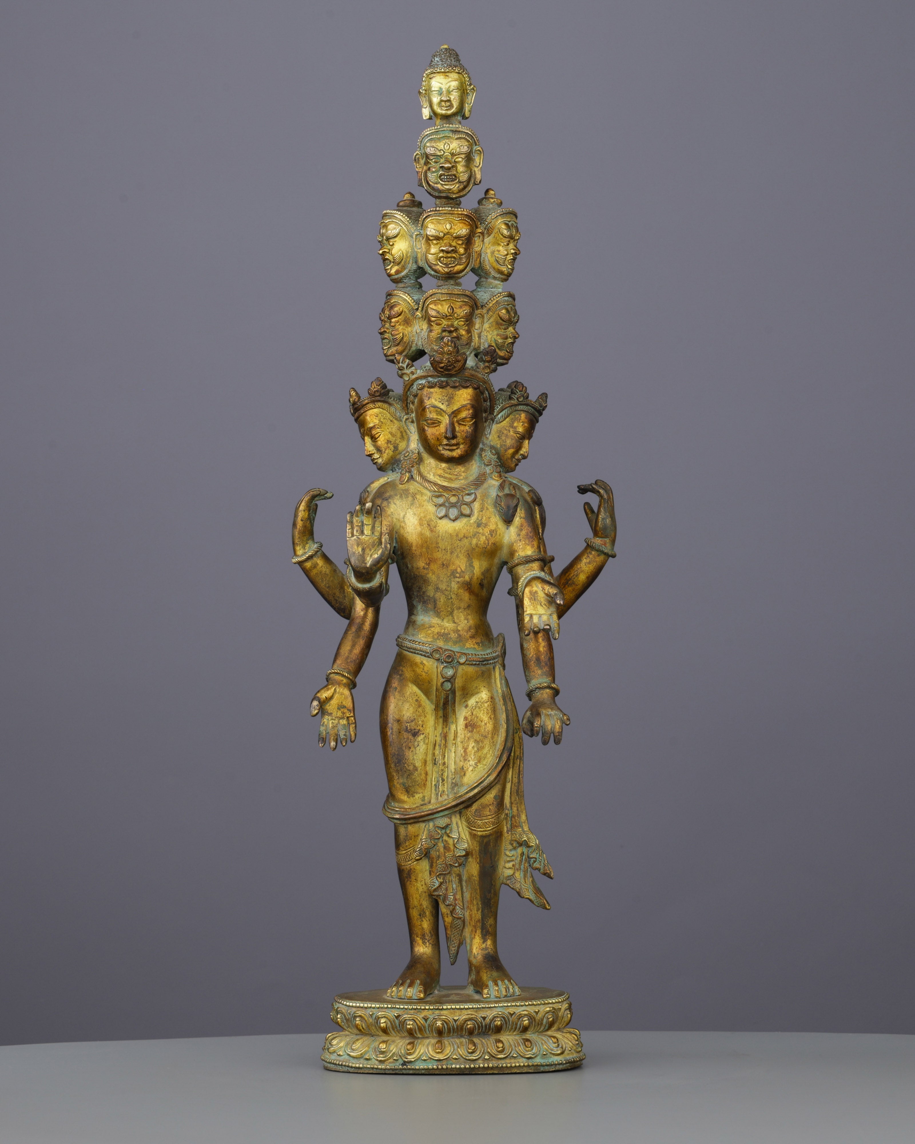 Eleven-Faced Compassion | The Magnificent Antique Ekadashi Lokheswor Statue