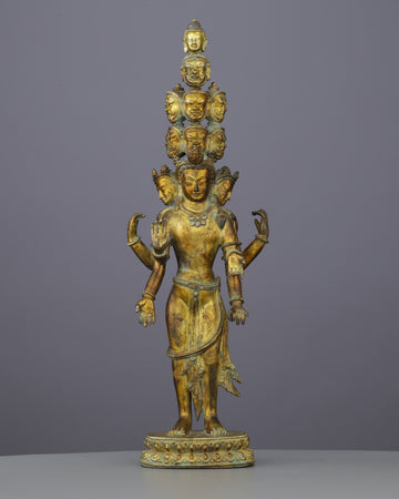 Eleven-Faced Compassion | The Magnificent Antique Ekadashi Lokheswor Statue