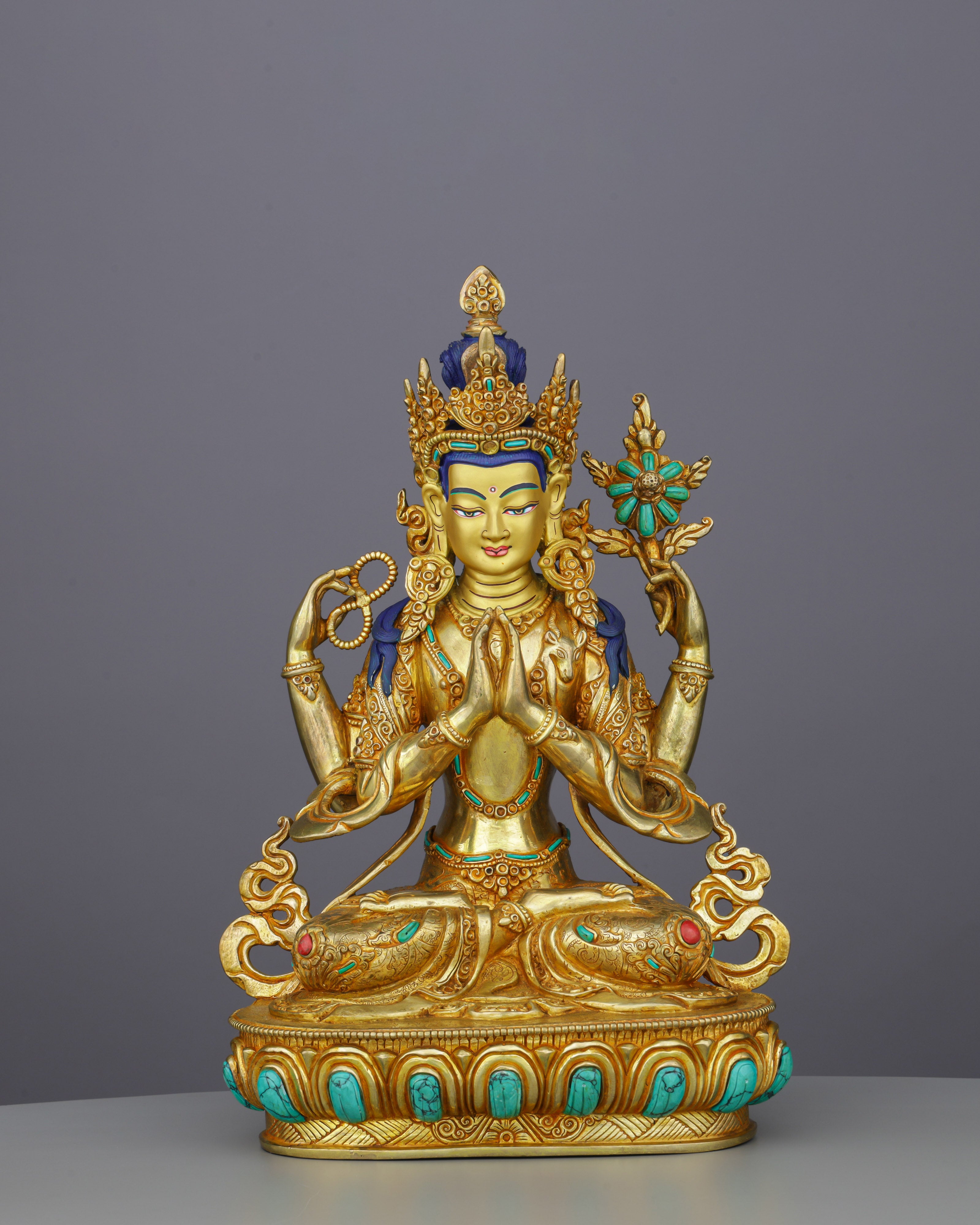 Chengresi Statue | Four-Armed Compassion Buddha in Radiant Gold