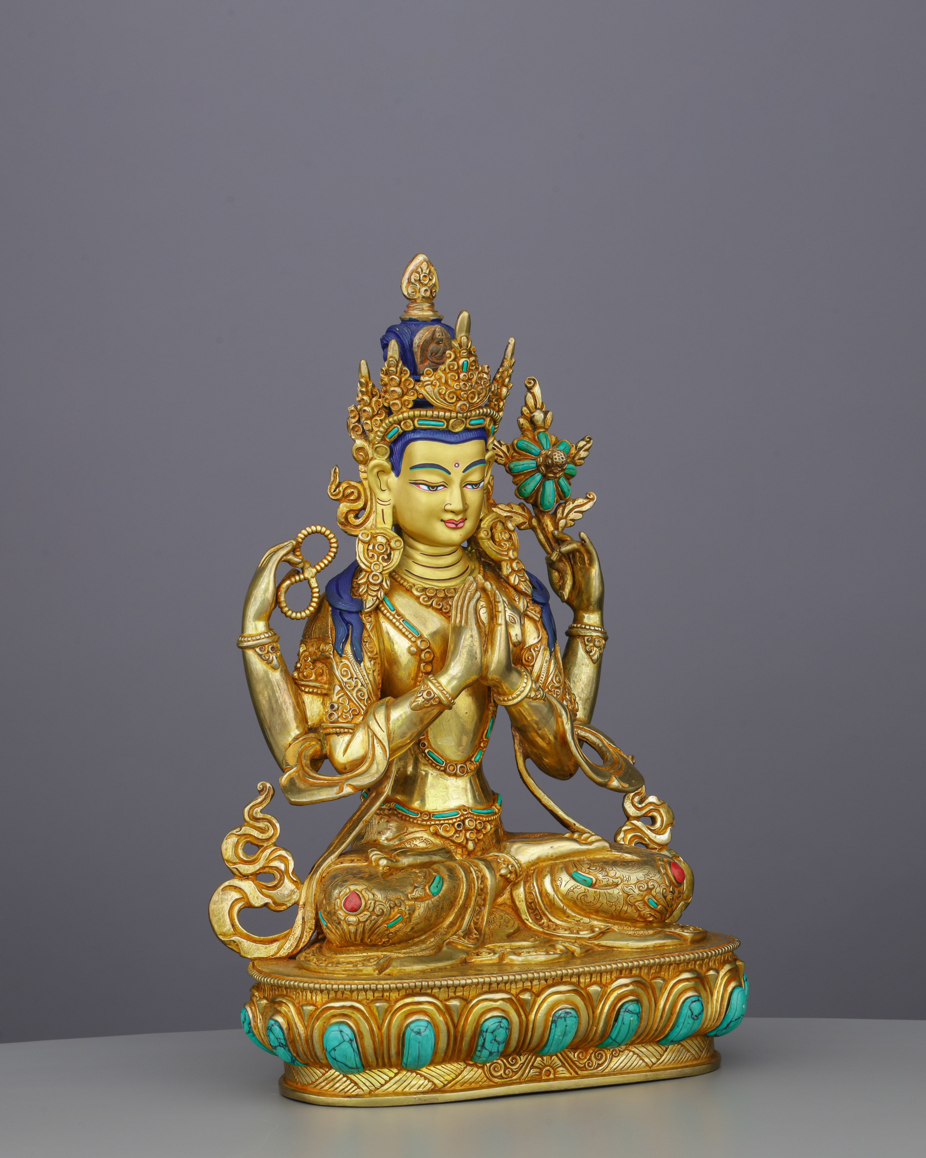 Chengresi Statue | Four-Armed Compassion Buddha in Radiant Gold