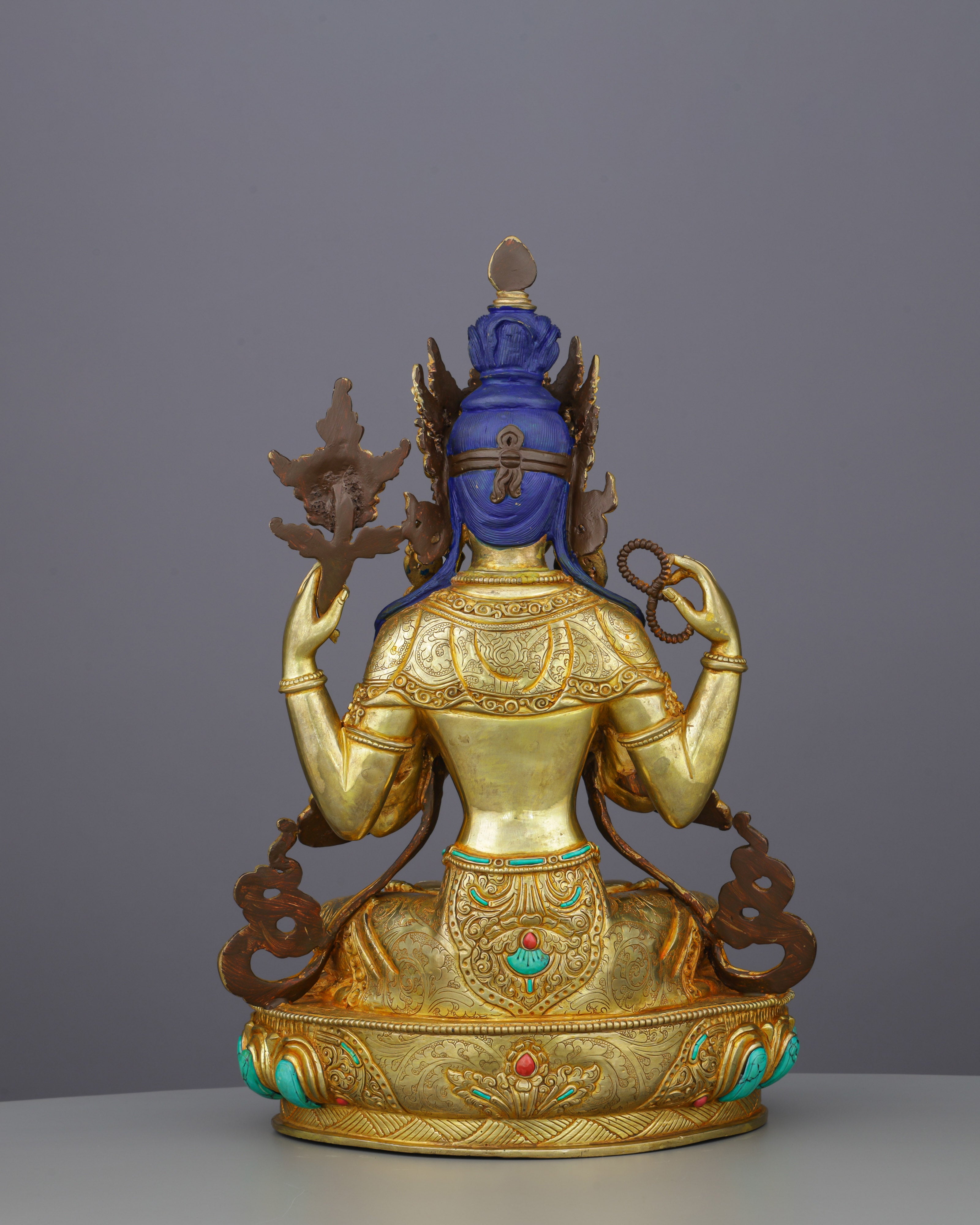 Chengresi Statue | Four-Armed Compassion Buddha in Radiant Gold