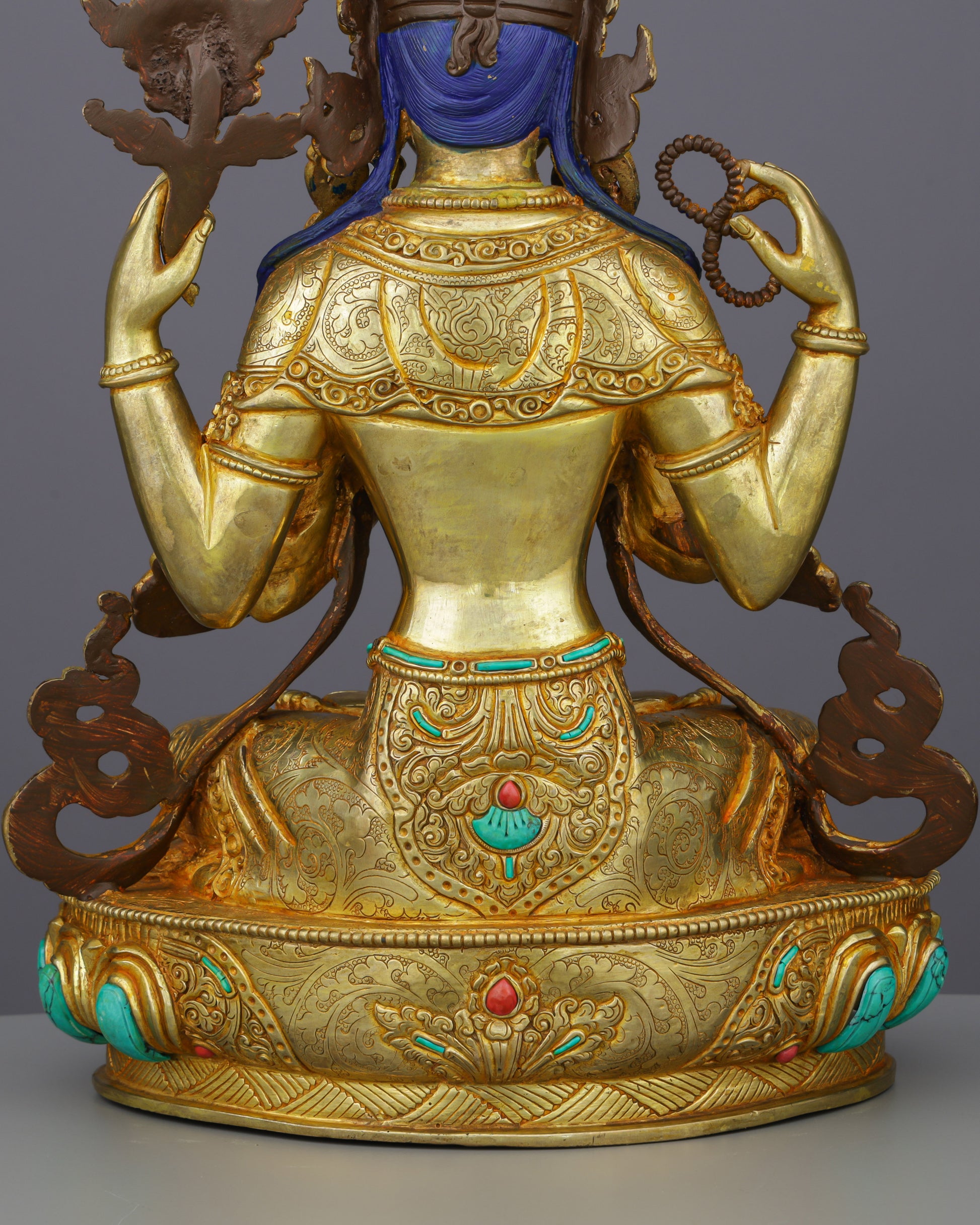 Chengresi Statue | Four-Armed Compassion Buddha in Radiant Gold - Authentic Handcrafted Statue
