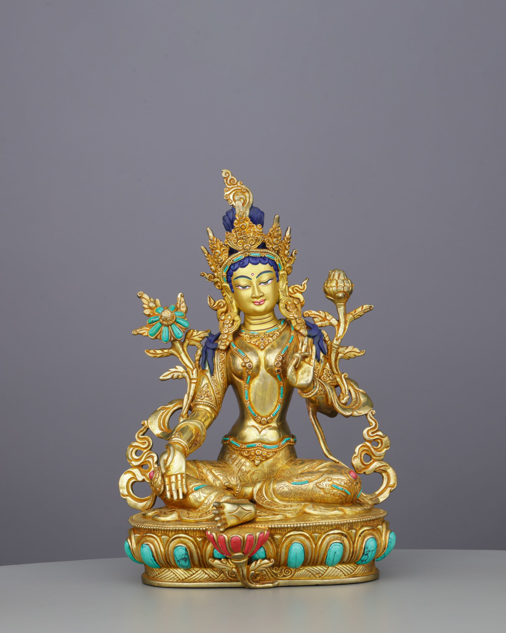 Green Tara | Swift Liberator of Compassion in Golden Splendor - Authentic Handcrafted Statue