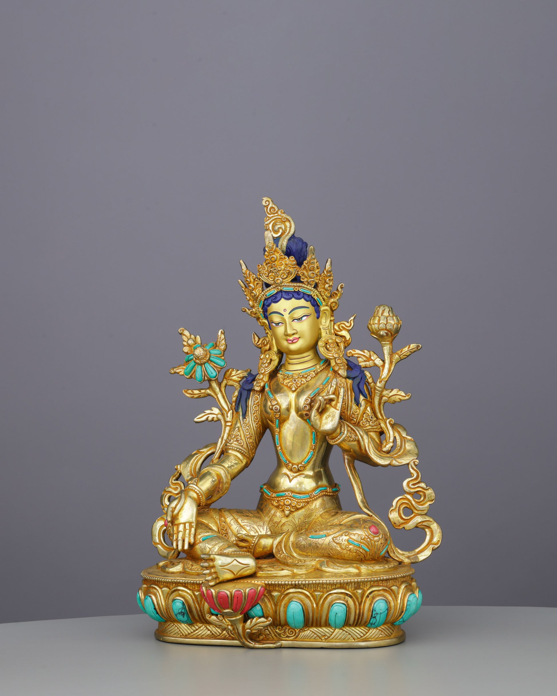 Green Tara | Swift Liberator of Compassion in Golden Splendor - Authentic Handcrafted Statue
