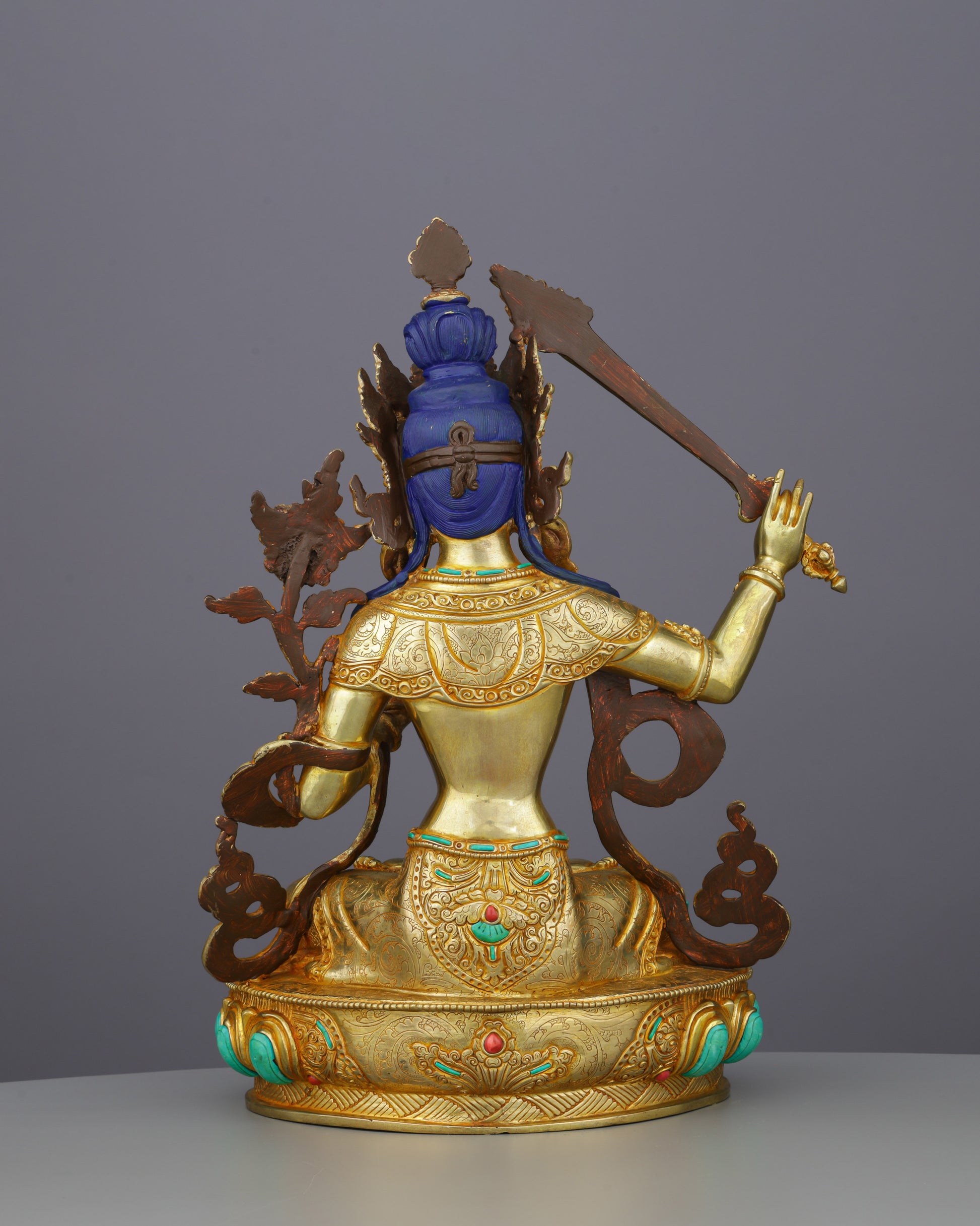 Manjushri | Bodhisattva of Transcendent Wisdom in Celestial Gold - Authentic Handcrafted Statue