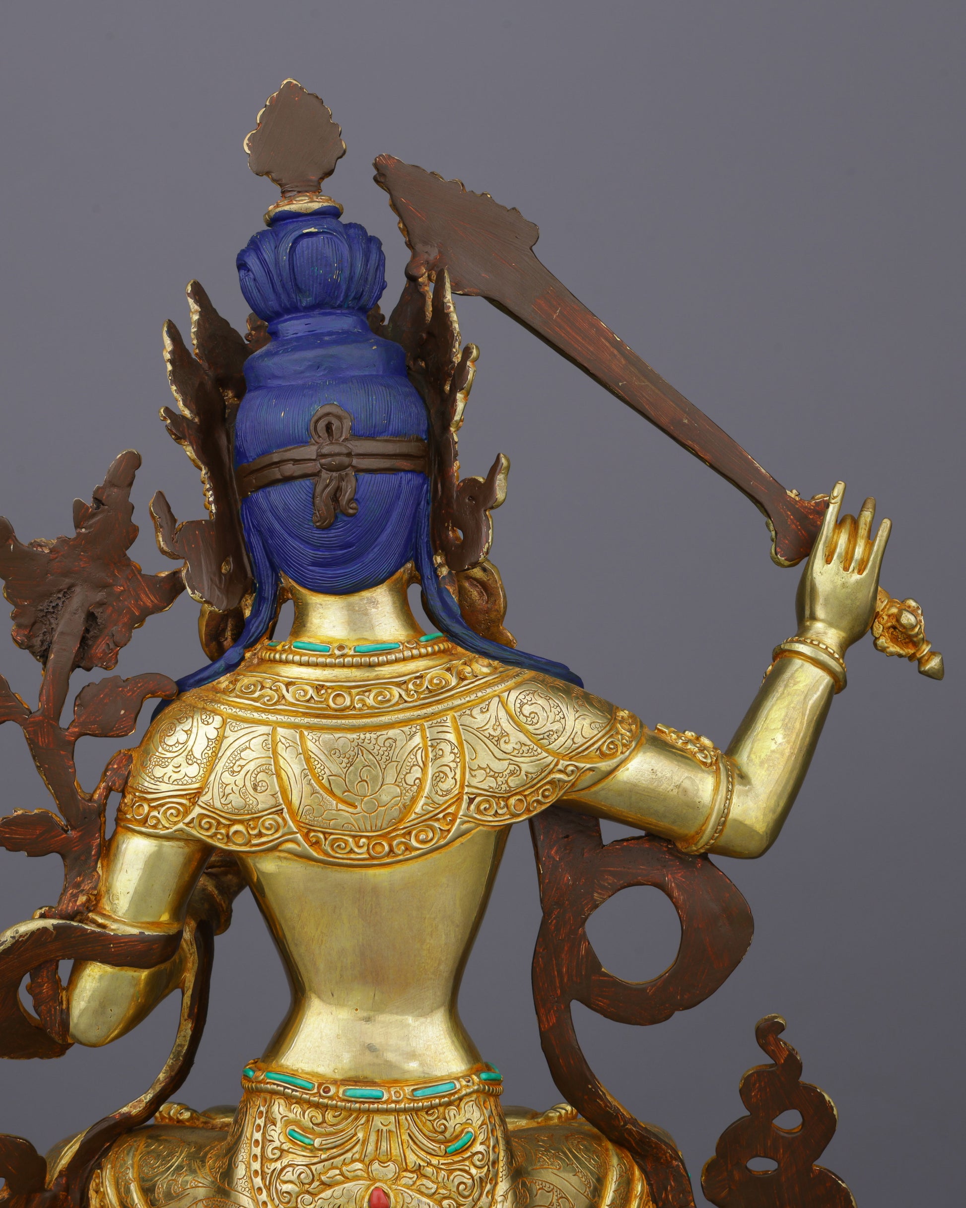 Manjushri | Bodhisattva of Transcendent Wisdom in Celestial Gold - Authentic Handcrafted Statue