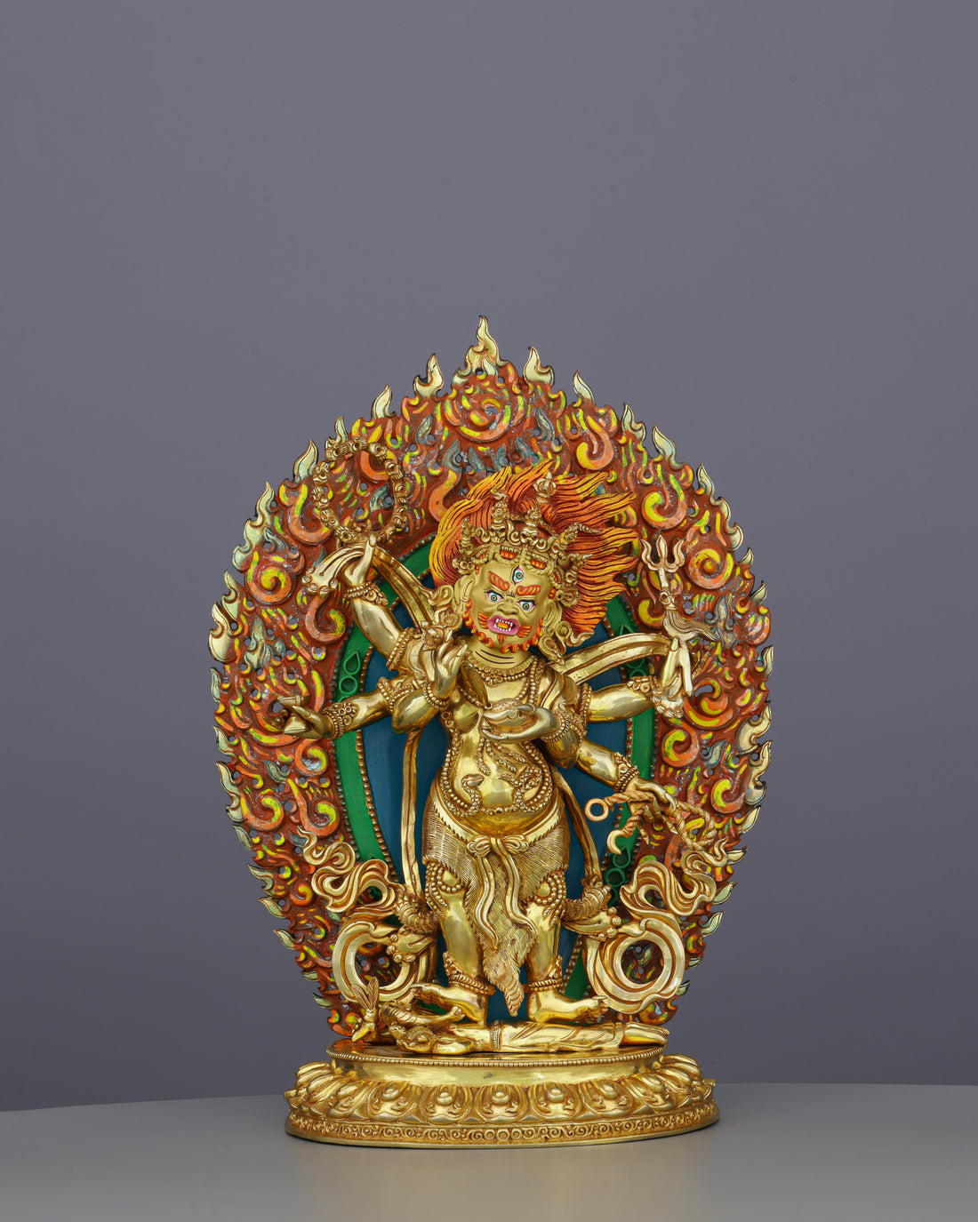 Fierce Compassion Embodied | Handcrafted Nepalese Six Armed White Mahakala Statue - Handcrafted Buddhist Statue