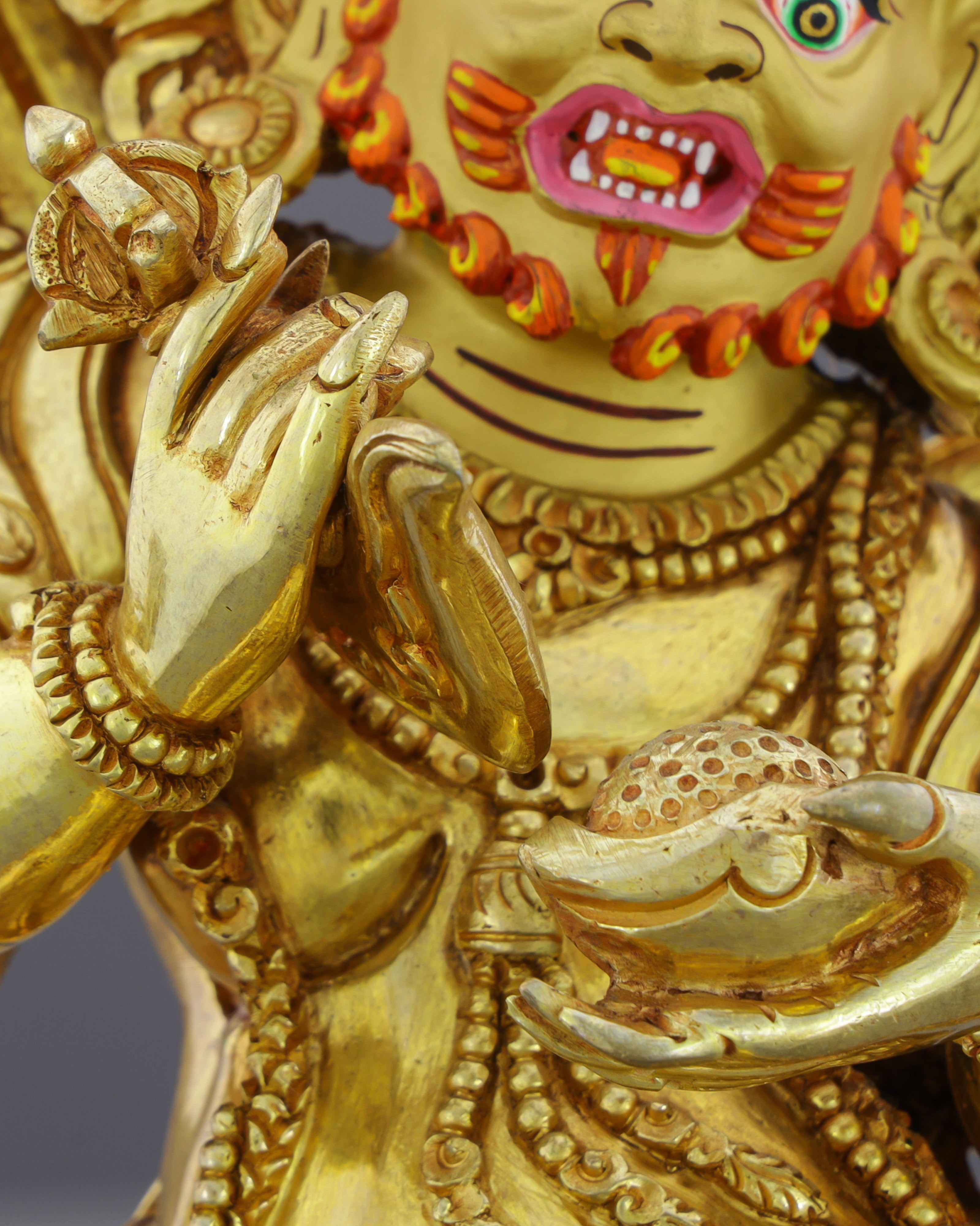 Fierce Compassion Embodied | Handcrafted Nepalese Six Armed White Mahakala Statue